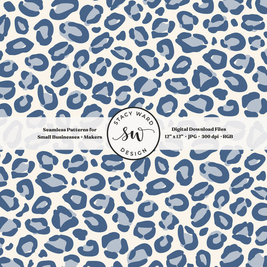 Hand drawn leopard spots seamless pattern in steel blue on cream preppy wild animal skin