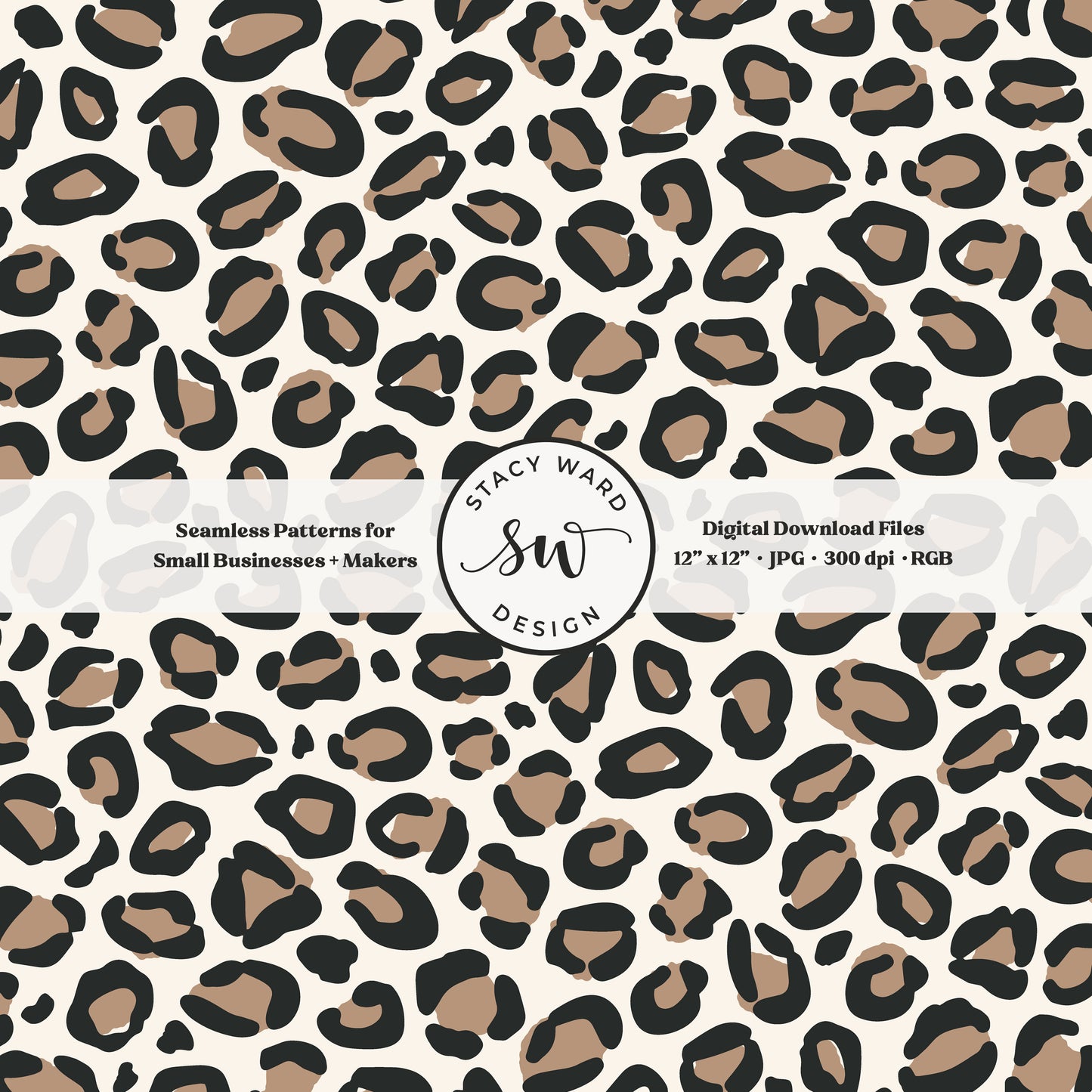 Hand drawn leopard spots seamless pattern in brown and black on cream neutral wild animal skin