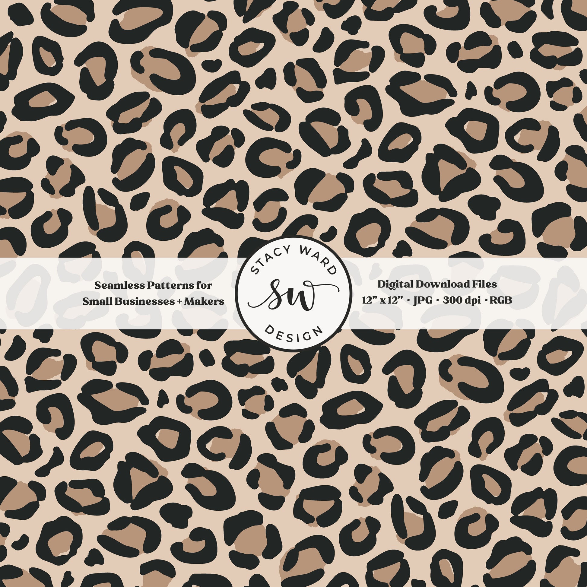 Hand drawn leopard spots seamless pattern in brown and black on neutral tan classic wild animal skin