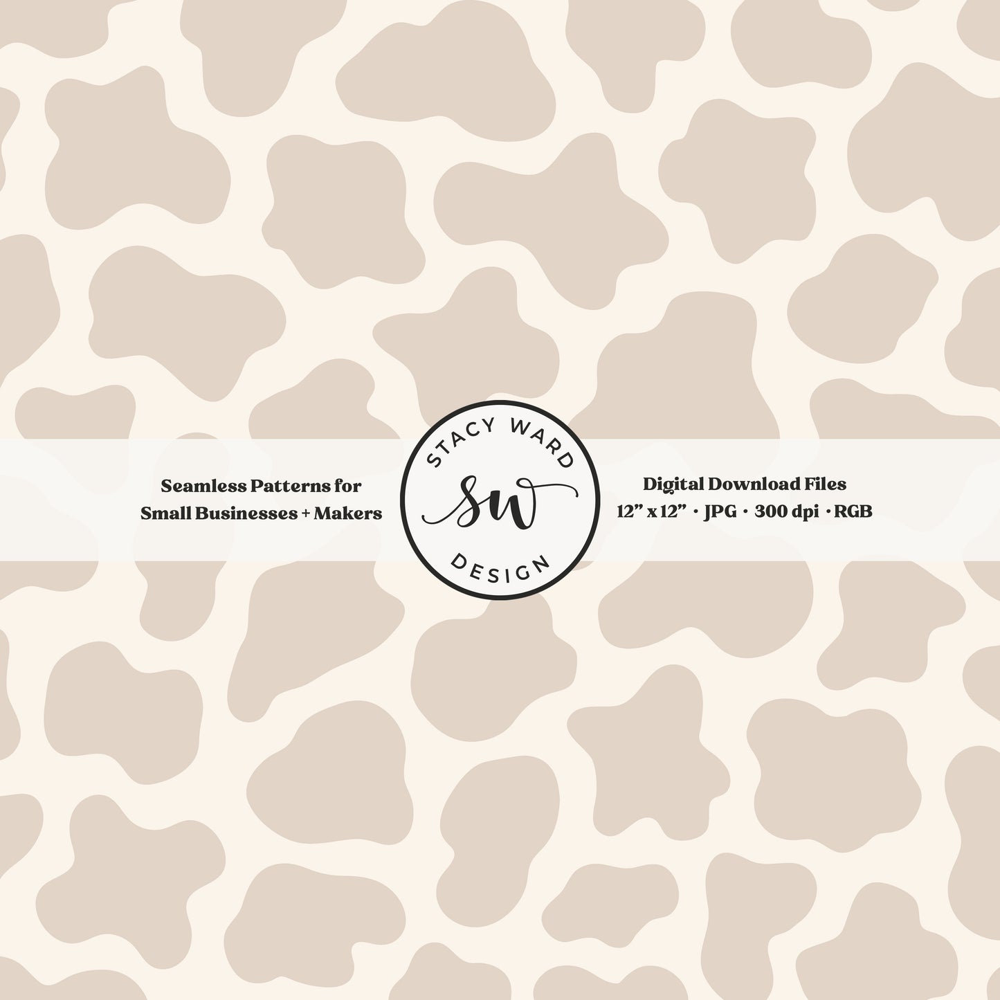 Hand drawn cow print seamless pattern in muted soft brown on cream for a fun western cowboy theme aesthetic digital file for fabric printing