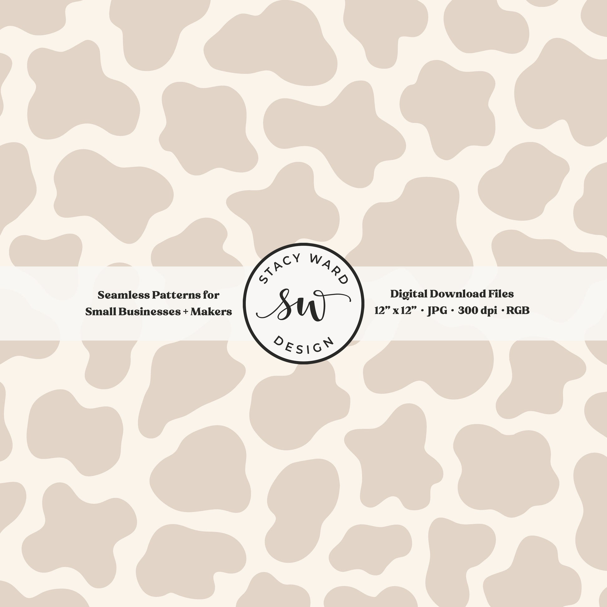 Hand drawn cow print seamless pattern in muted soft brown on cream for a fun western cowboy theme aesthetic digital file for fabric printing