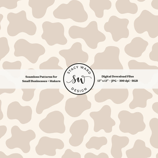 Hand drawn cow print seamless pattern in muted soft brown on cream for a fun western cowboy theme aesthetic digital file for fabric printing