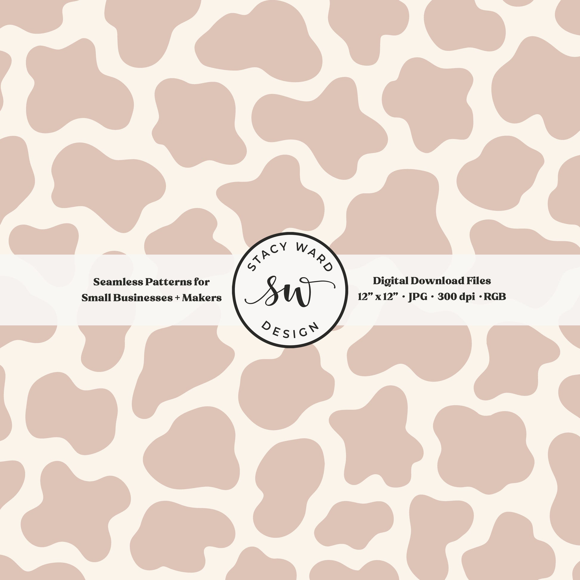 Hand drawn cow print seamless pattern in soft muted dusty rose on cream for a fun western cowboy theme aesthetic digital file for fabric printing