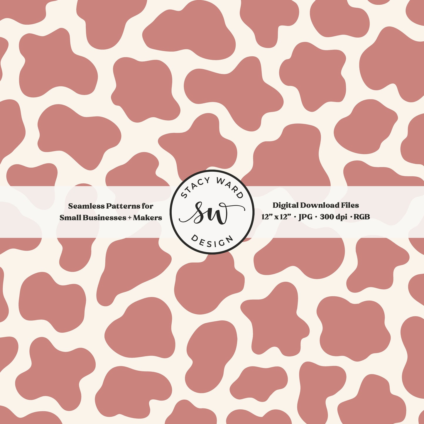 Hand drawn cow print seamless pattern in girly antique pink on cream for a fun western cowgirl theme aesthetic digital file for fabric printing