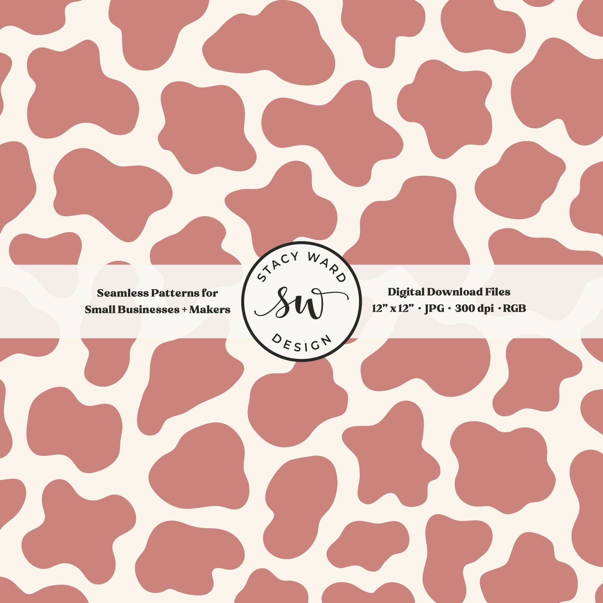 Hand drawn cow print seamless pattern in girly antique pink on cream for a fun western cowgirl theme aesthetic digital file for fabric printing
