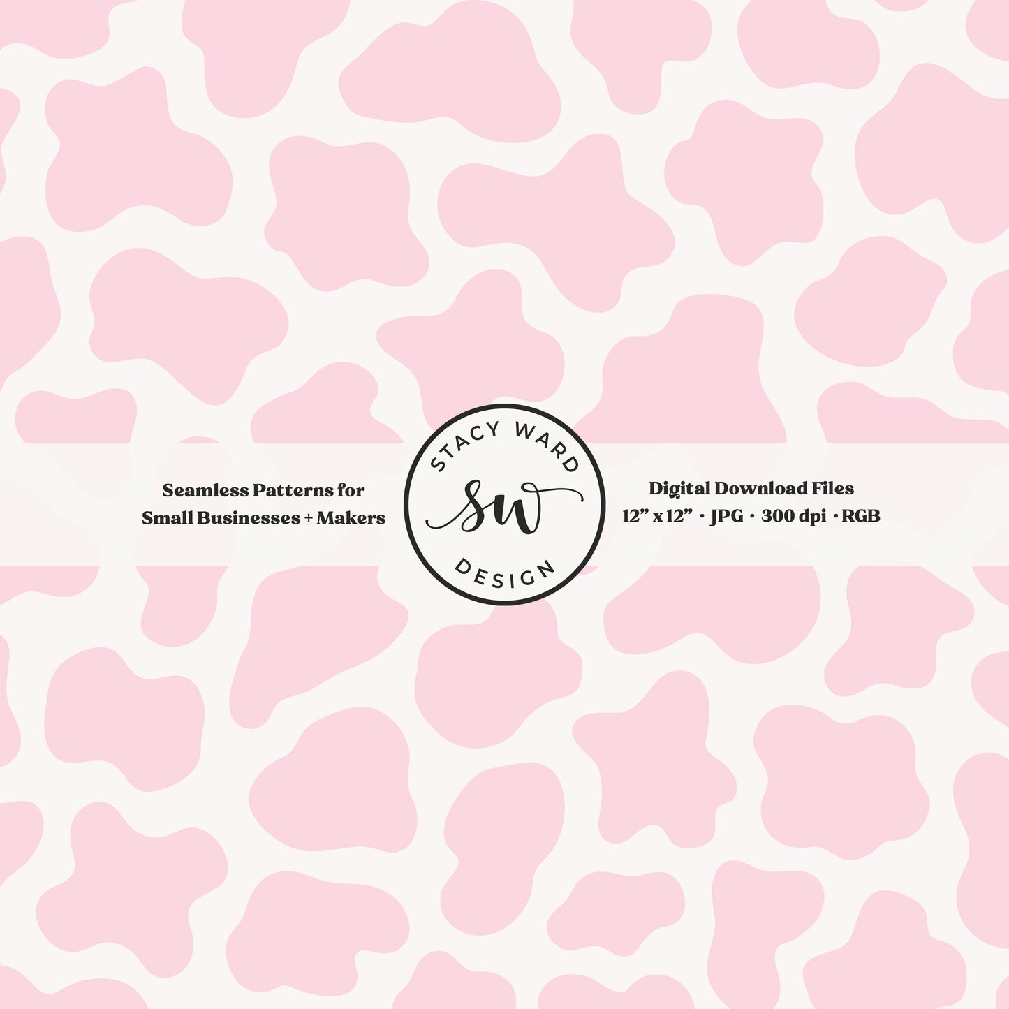 Hand drawn cow print seamless pattern in feminine light pink on off white for a fun western cowgirl theme aesthetic digital file for fabric printing