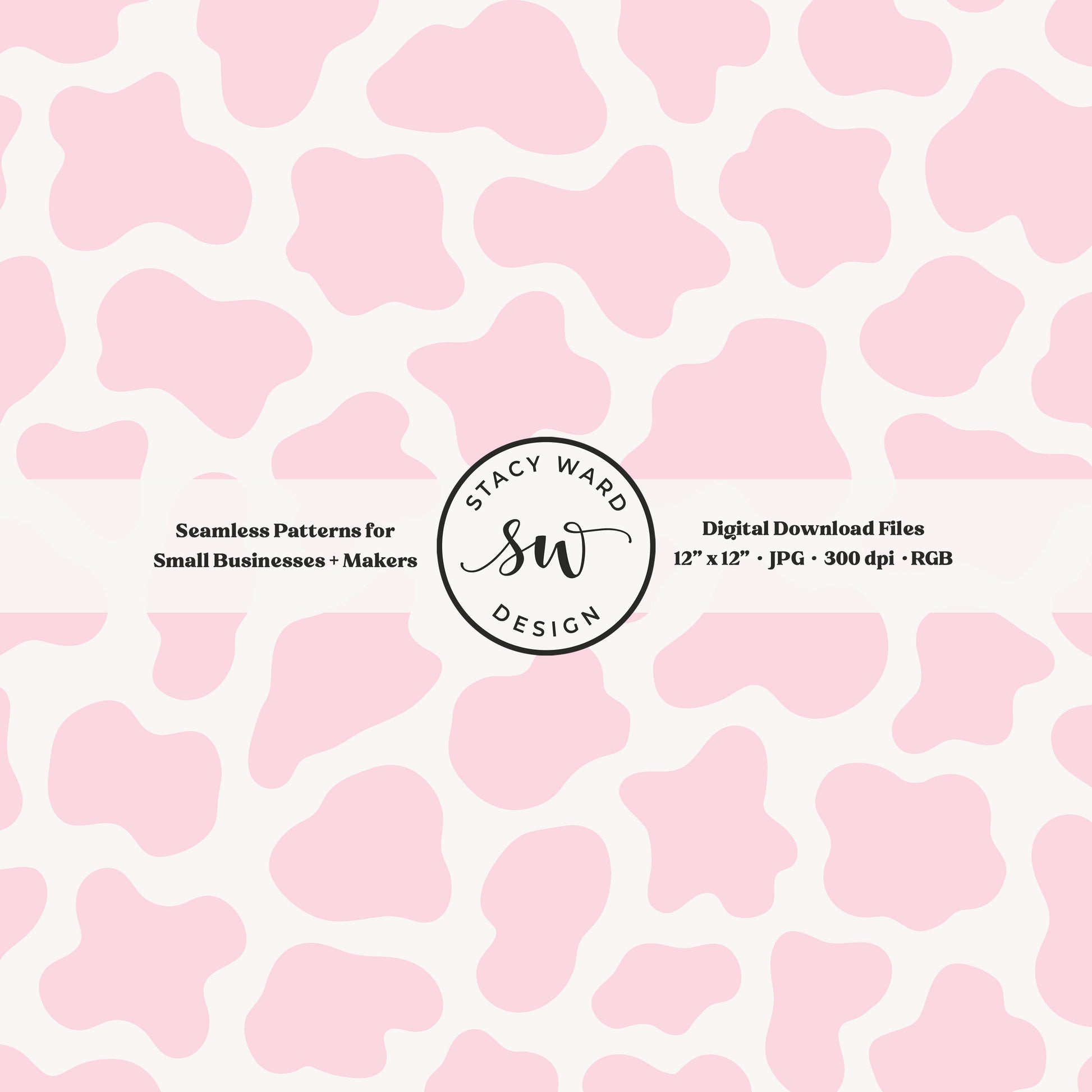 Hand drawn cow print seamless pattern in feminine light pink on off white for a fun western cowgirl theme aesthetic digital file for fabric printing