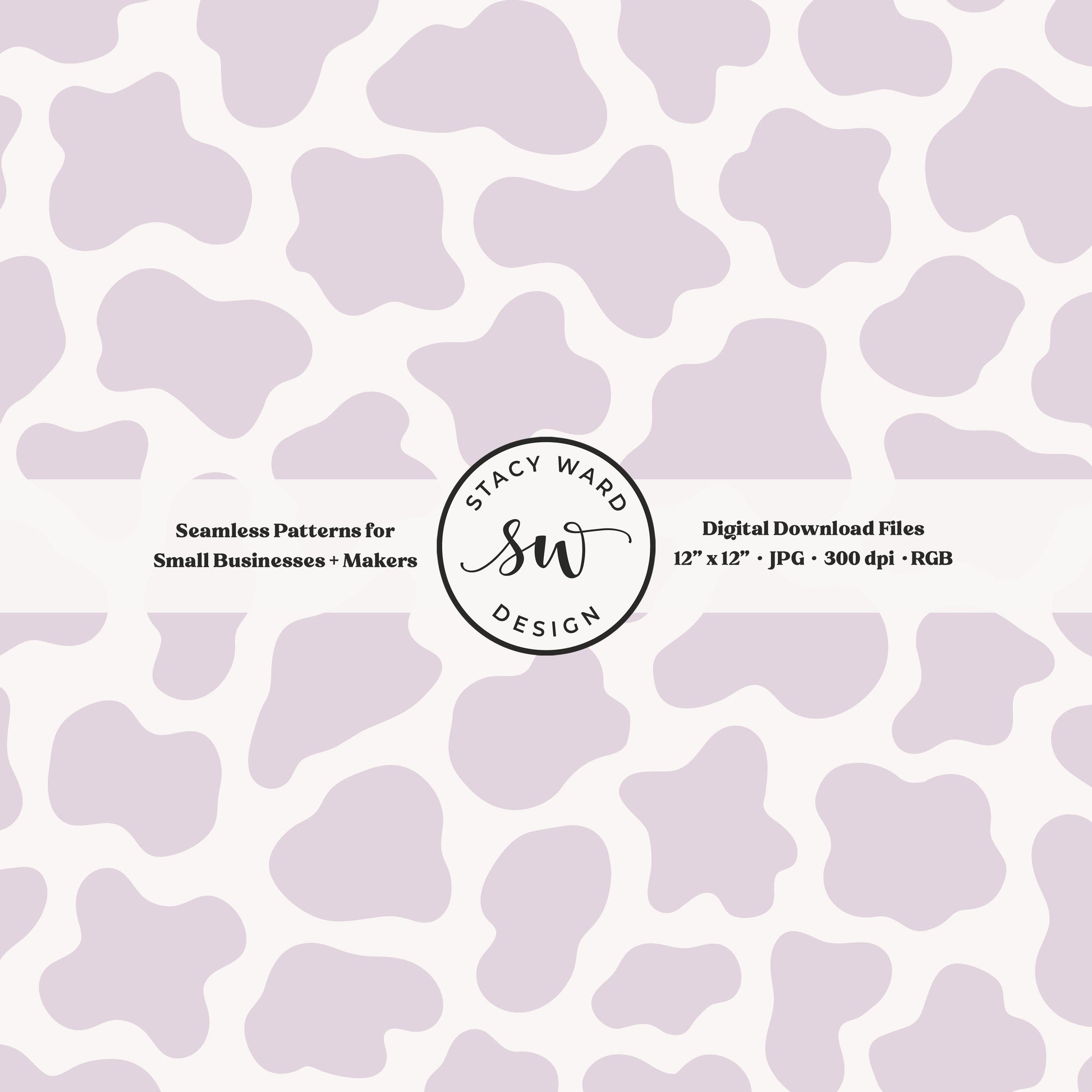 Hand drawn cow print seamless pattern in light soft lilac on off white for a fun western cowgirl theme aesthetic digital file for fabric printing