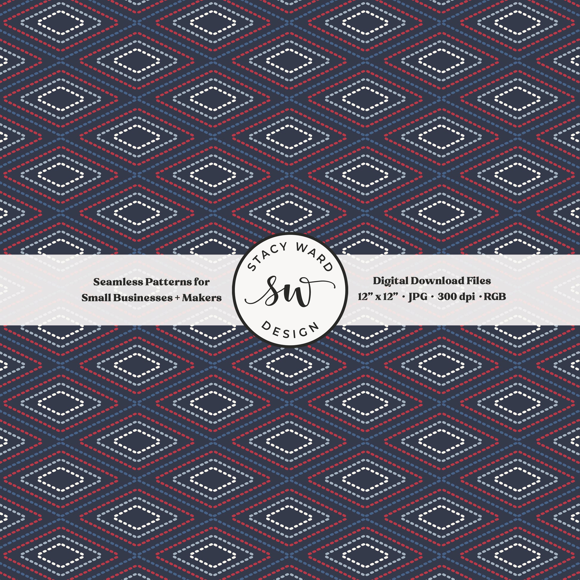 argyle diamond stitching seamless pattern in red and white on dark navy patriotic fourth of july lattice