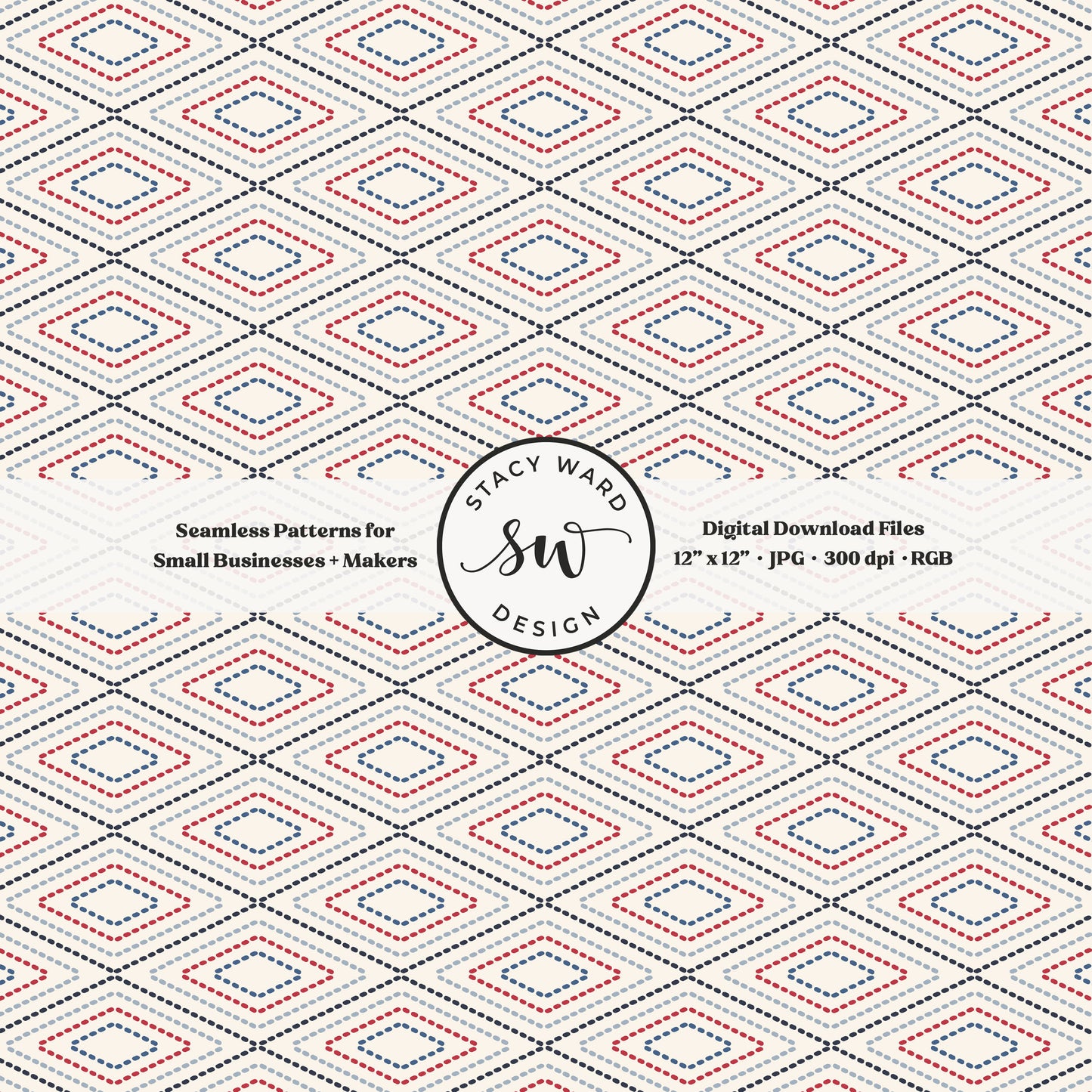 argyle diamond stitching seamless pattern in red and blue on off white patriotic fourth of july lattice