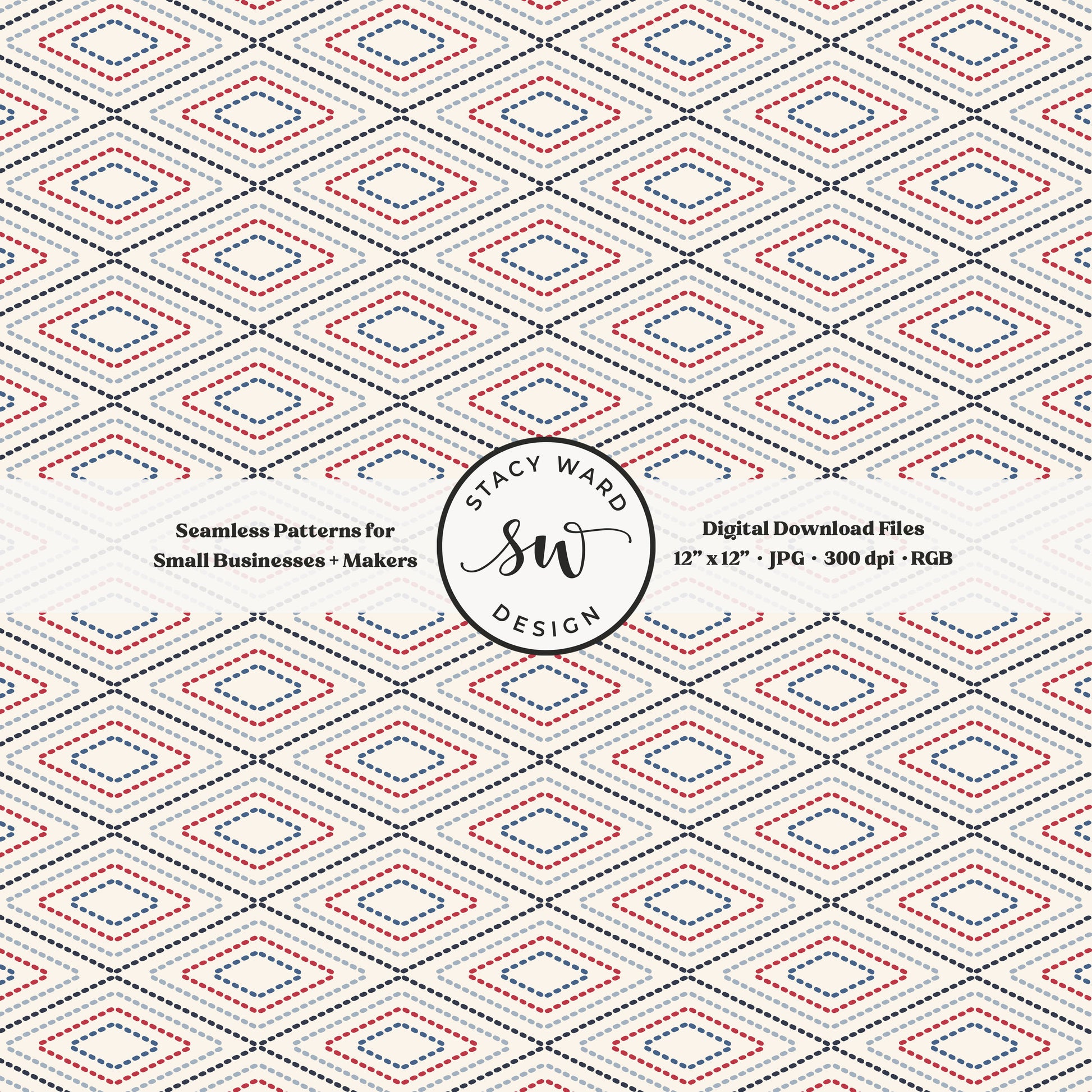 argyle diamond stitching seamless pattern in red and blue on off white patriotic fourth of july lattice