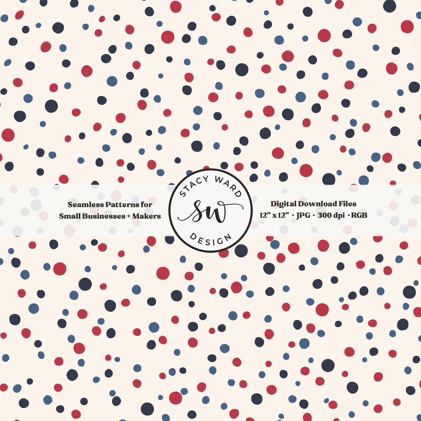 ditsy polka dot seamless pattern in red and blue scattered on off white patriotic micro dots