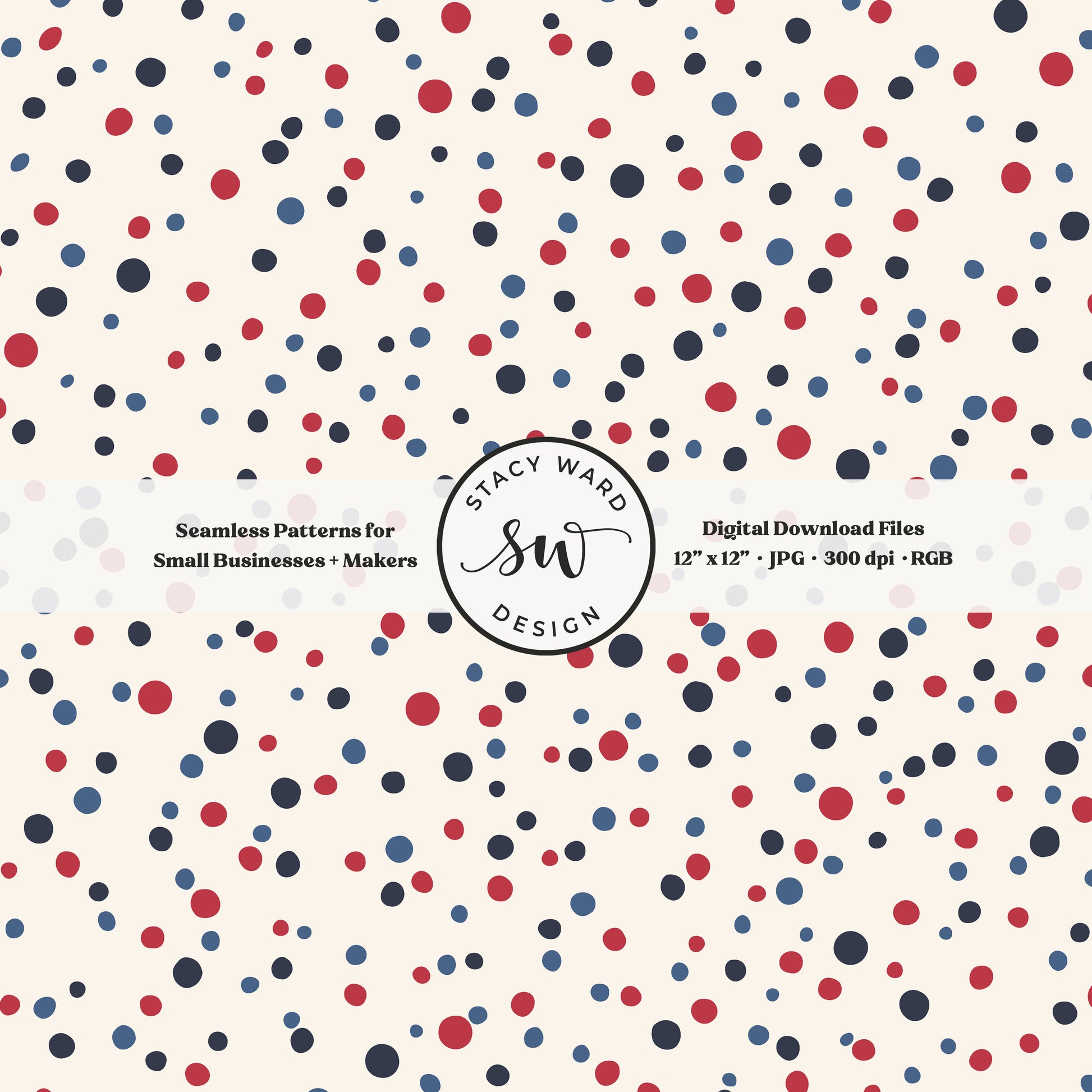 ditsy polka dot seamless pattern in red and blue scattered on off white patriotic micro dots