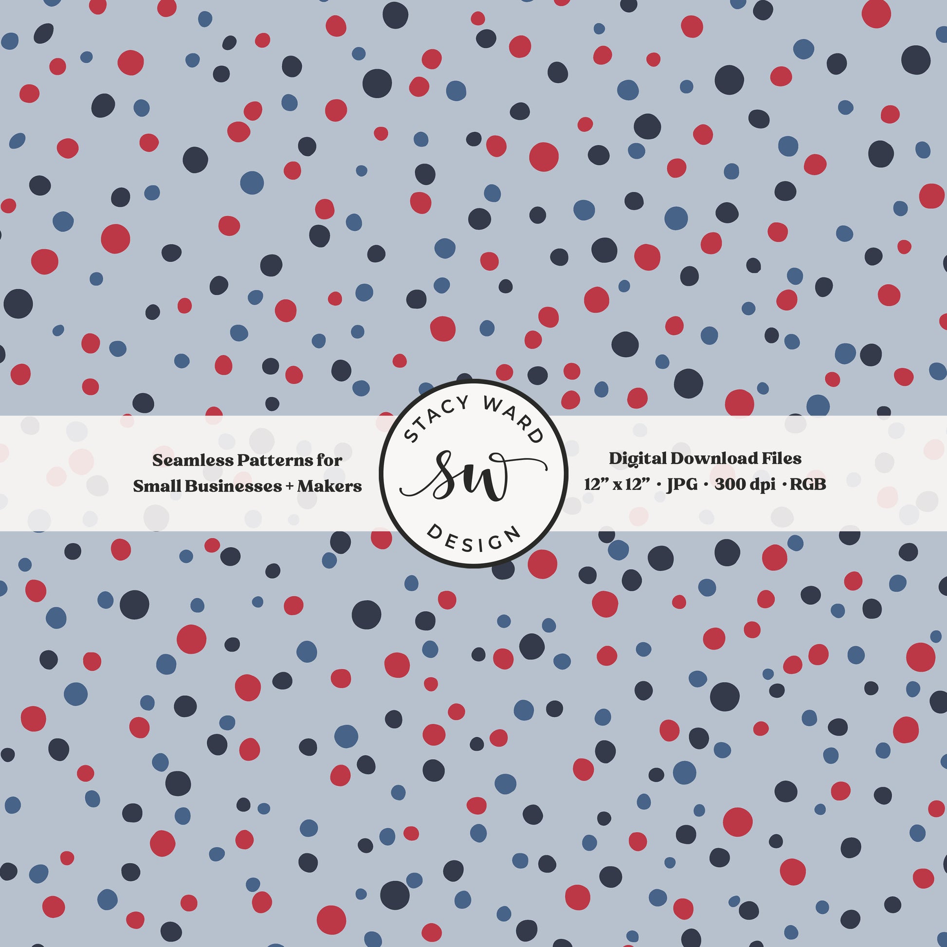 ditsy polka dot seamless pattern in red and white scattered on powder blue patriotic micro dots
