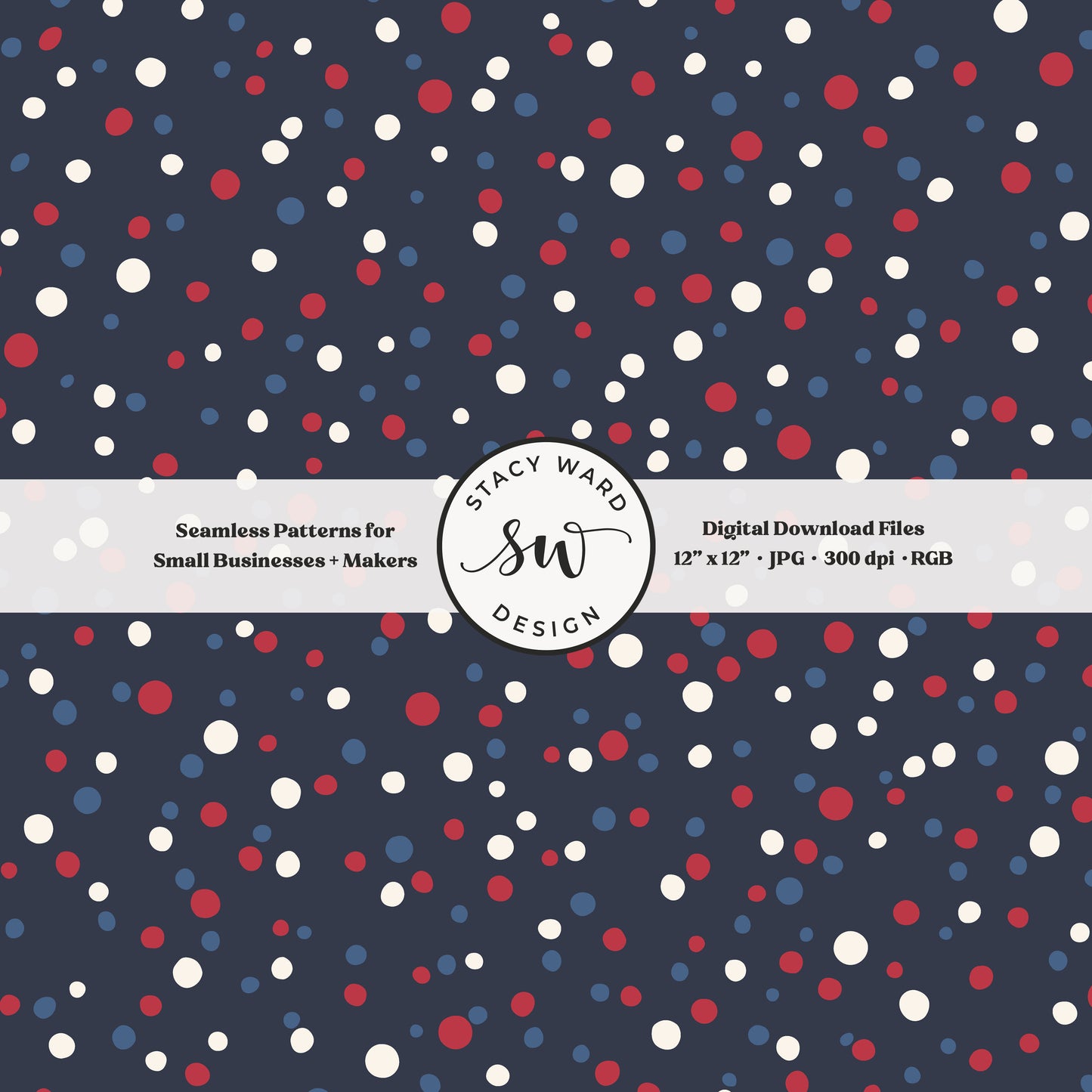 ditsy polka dot seamless pattern in red and white scattered on dark navy patriotic micro dots
