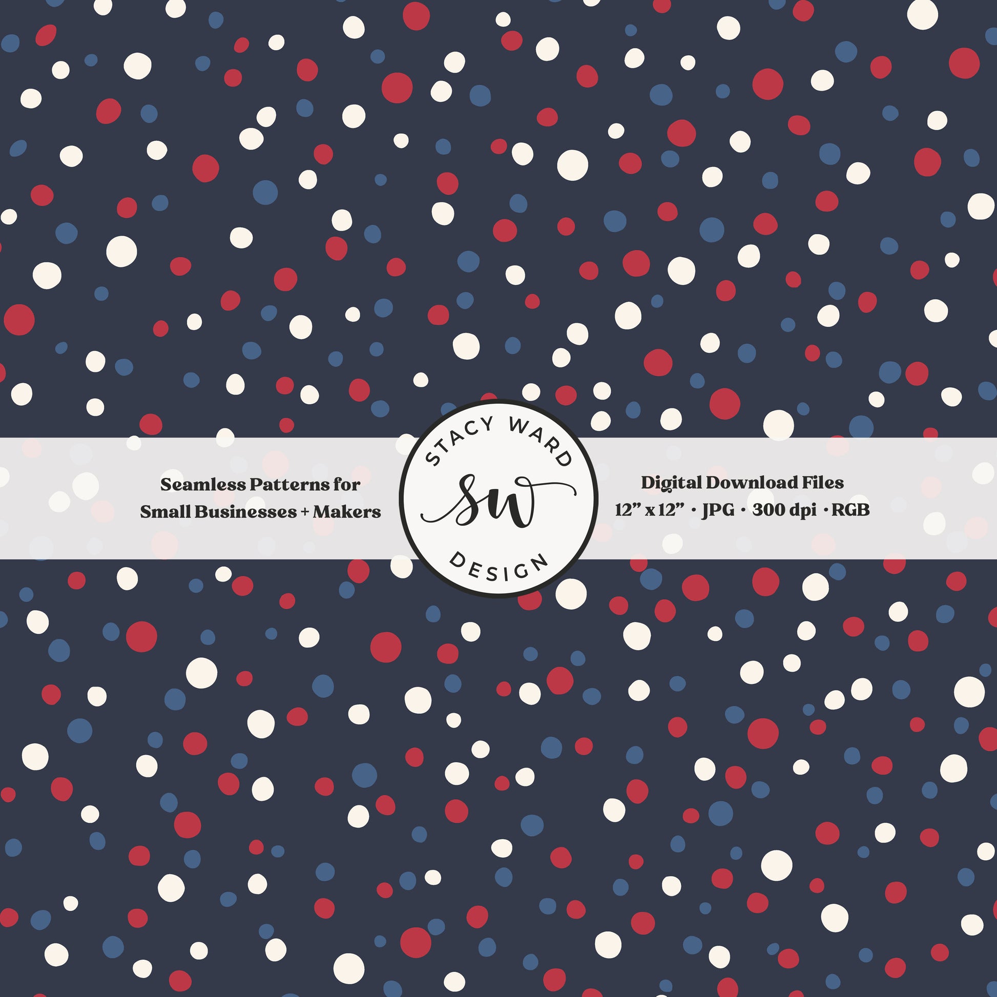 ditsy polka dot seamless pattern in red and white scattered on dark navy patriotic micro dots
