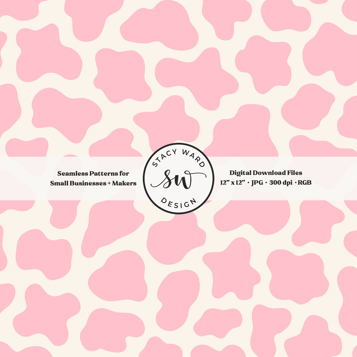 Hand drawn cow print seamless pattern in girly pink on cream for a fun western cowgirl theme aesthetic digital file for fabric printing