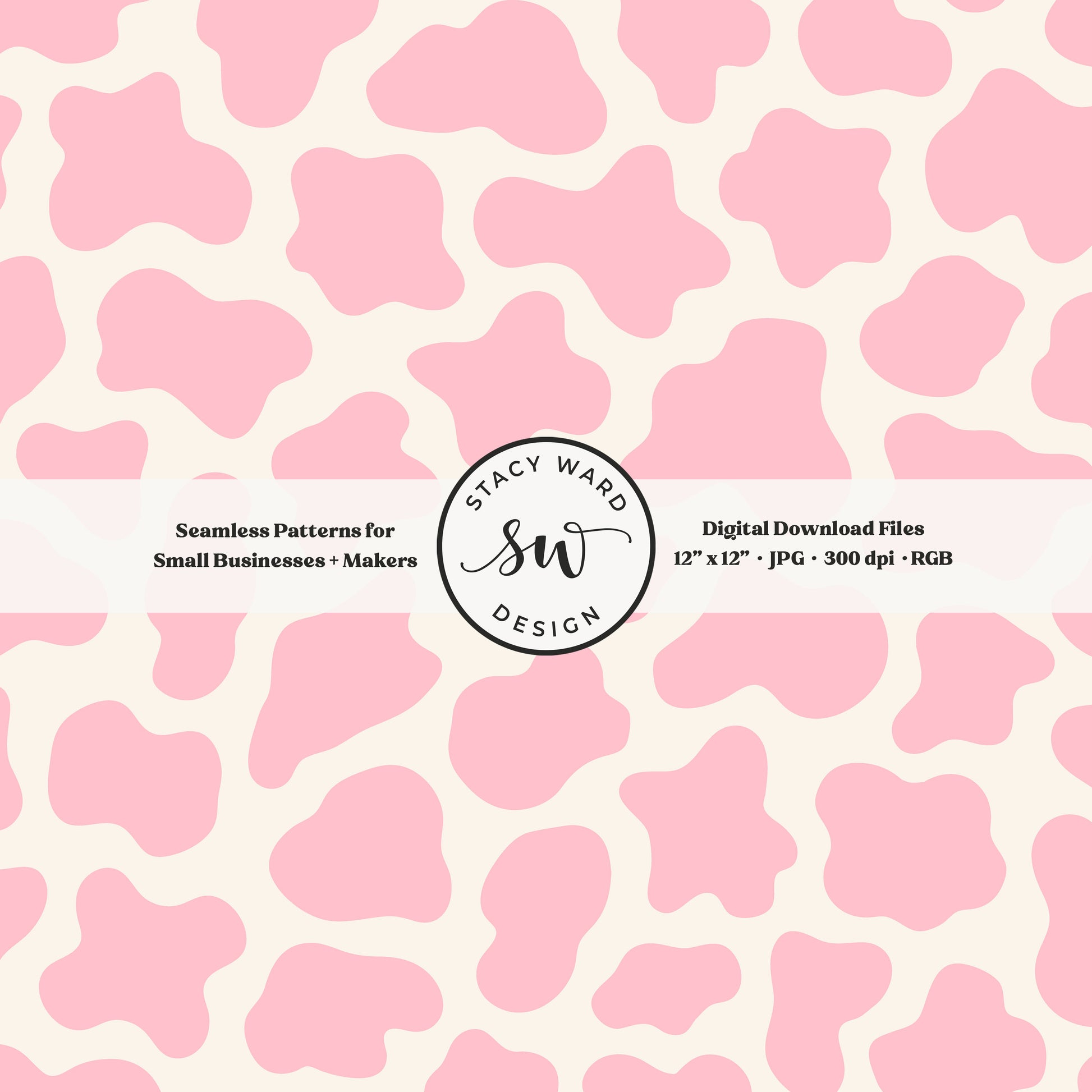 Hand drawn cow print seamless pattern in girly pink on cream for a fun western cowgirl theme aesthetic digital file for fabric printing