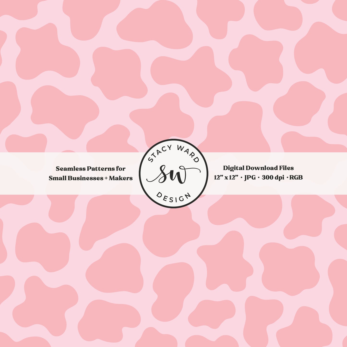 Hand drawn cow print seamless pattern in whimsical pink on light pink for a fun western cowgirl theme aesthetic digital file for fabric printing