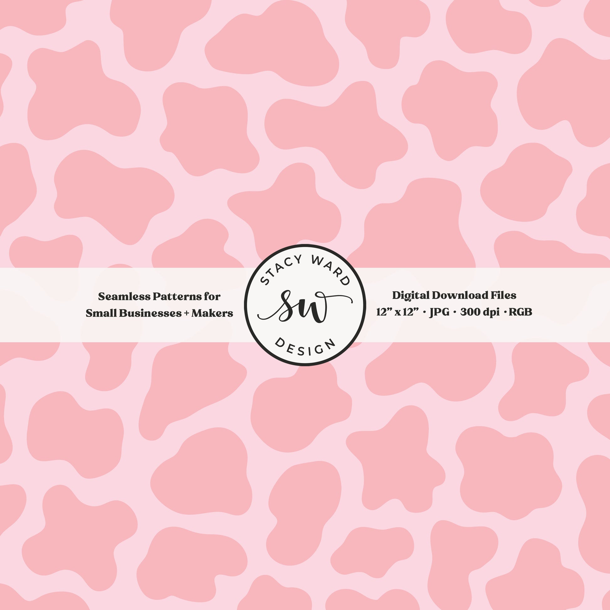 Hand drawn cow print seamless pattern in whimsical pink on light pink for a fun western cowgirl theme aesthetic digital file for fabric printing