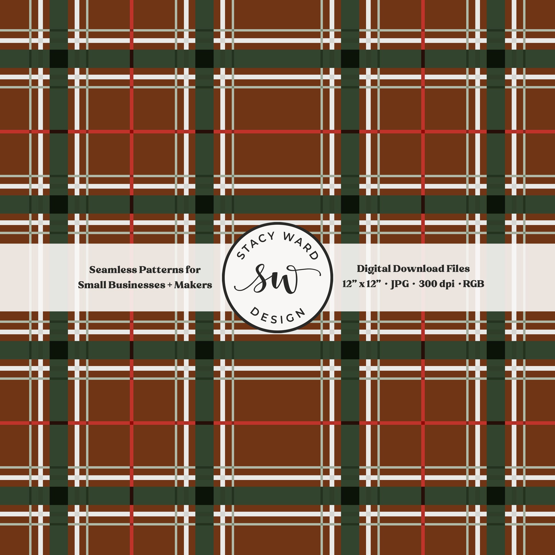 heritage tartan Christmas plaid seamless pattern in red green and gray on warm copper classic holiday check
