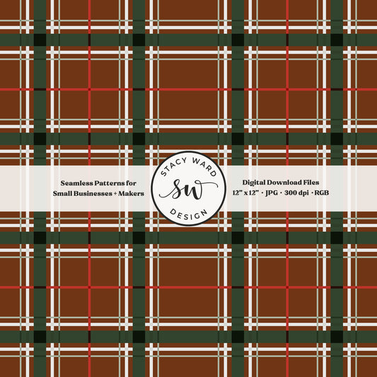 heritage tartan Christmas plaid seamless pattern in red green and gray on warm copper classic holiday check