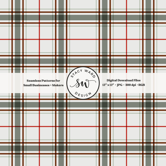 heritage tartan Christmas plaid seamless pattern in red green and gray on pale gray white classic holiday check