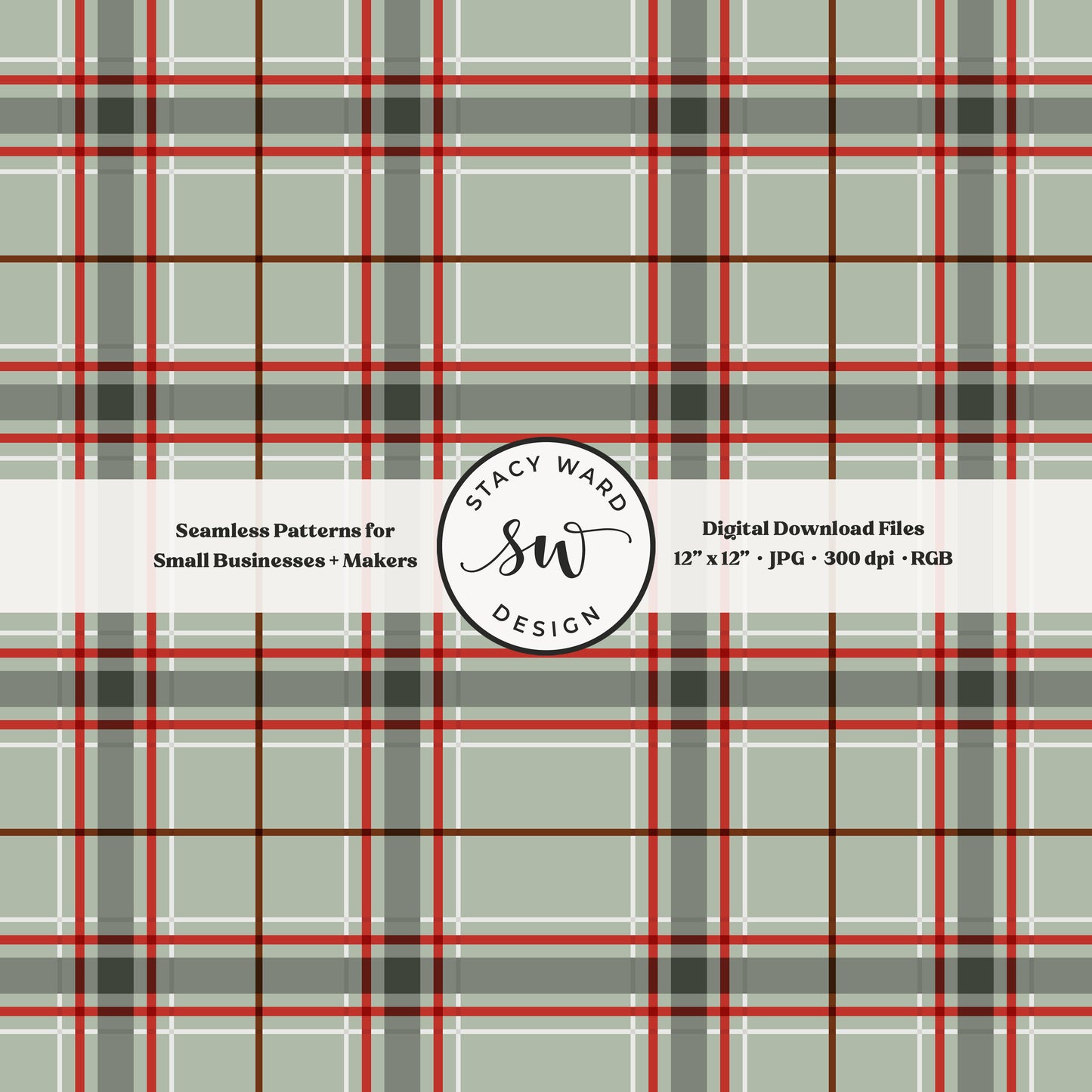 heritage tartan Christmas plaid seamless pattern in red green and gray on muted sage green classic holiday check