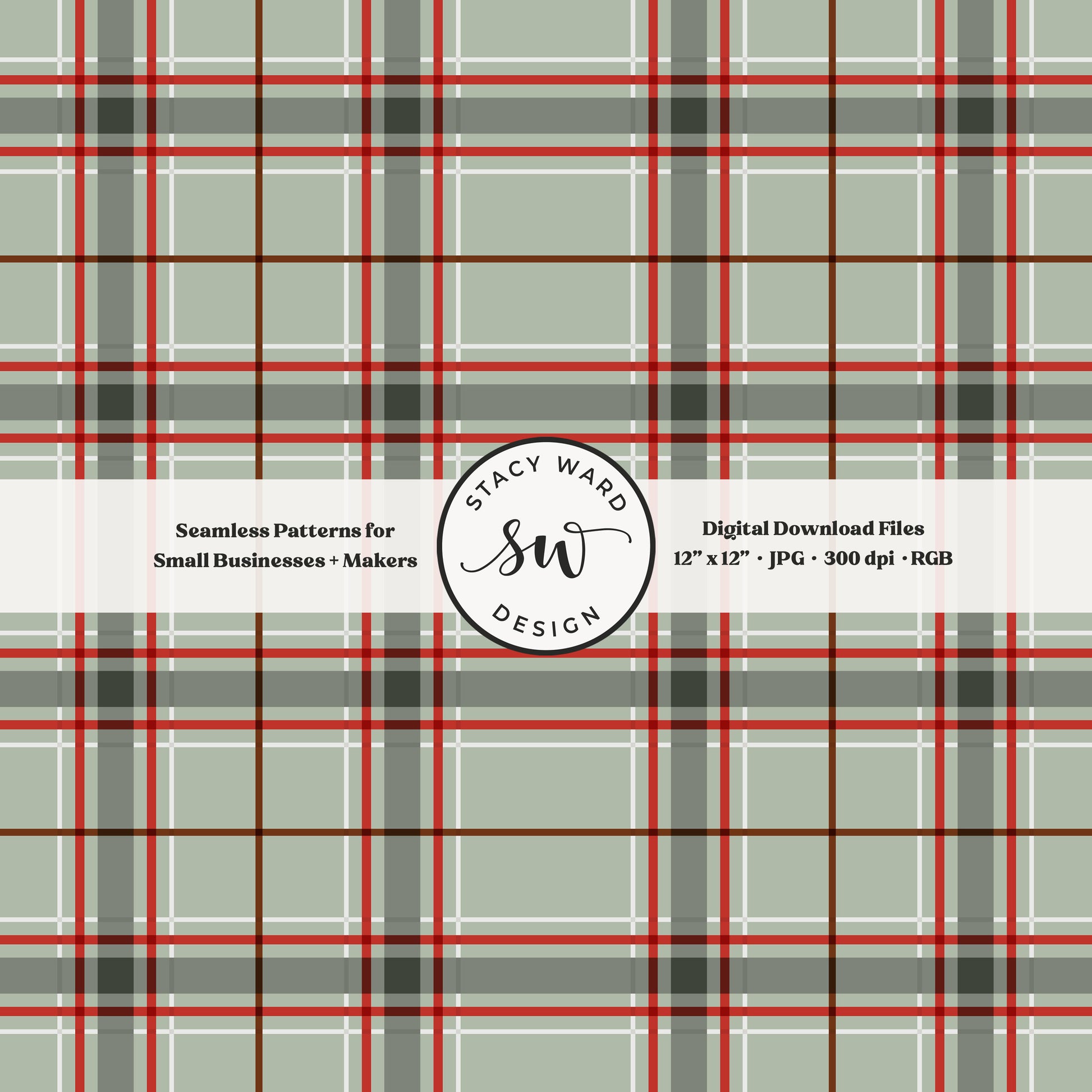 heritage tartan Christmas plaid seamless pattern in red green and gray on muted sage green classic holiday check