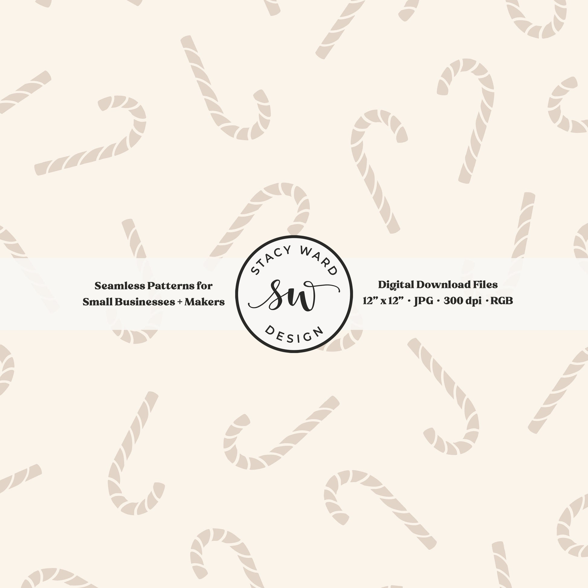 Nordic inspired candy canes seamless pattern in soft brown on cream for a whimsical, tossed allover winter print