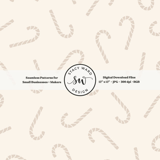 Nordic inspired candy canes seamless pattern in soft brown on cream for a whimsical, tossed allover winter print