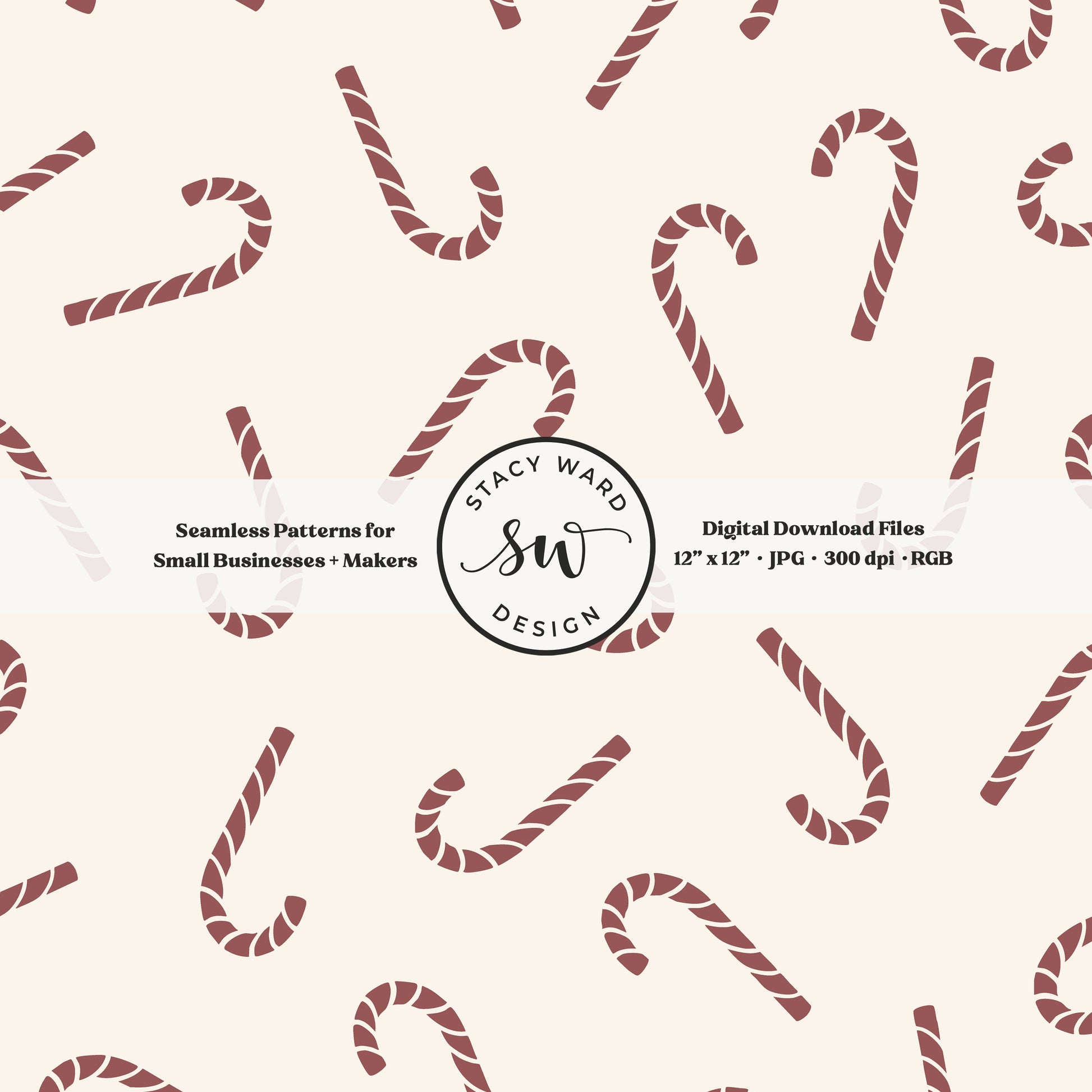 Nordic inspired candy canes seamless pattern in burgundy on cream for a whimsical, tossed allover winter print