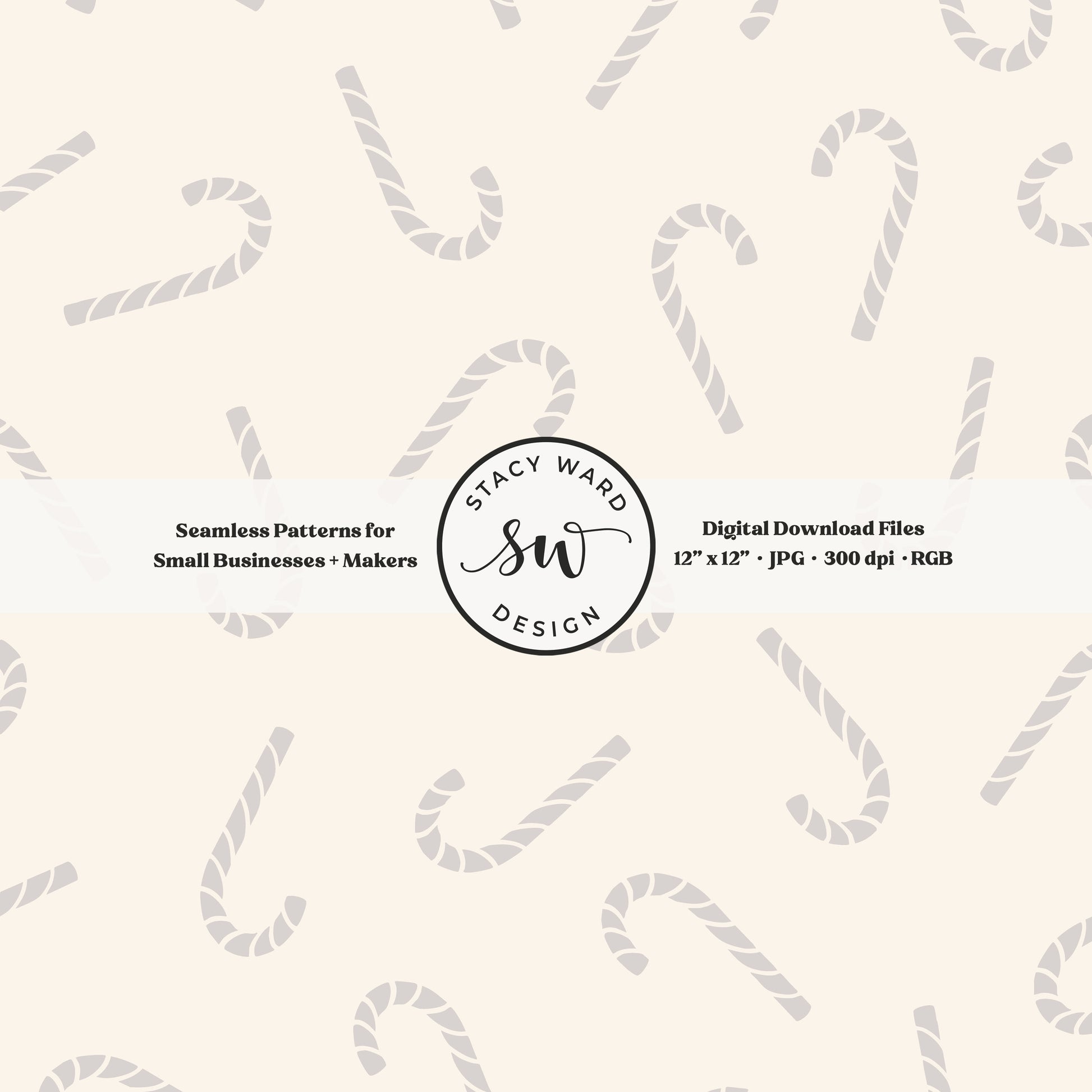 Nordic inspired candy canes seamless pattern in soft gray on cream for a whimsical, tossed allover winter print