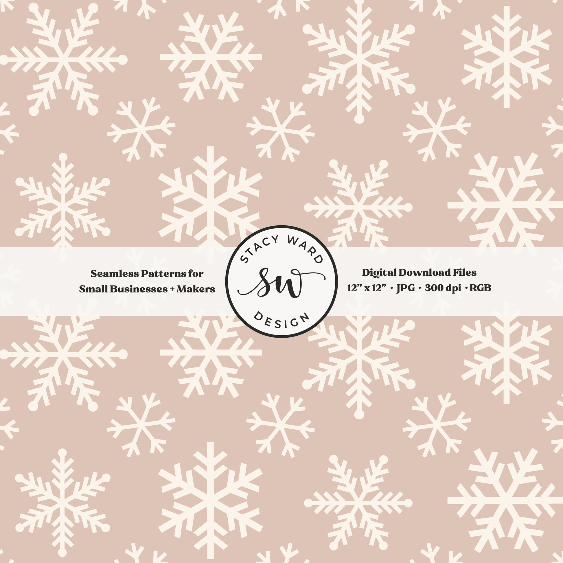 Scandinavian style snowflakes seamless pattern in cream on blush pink tossed allover ice crystals