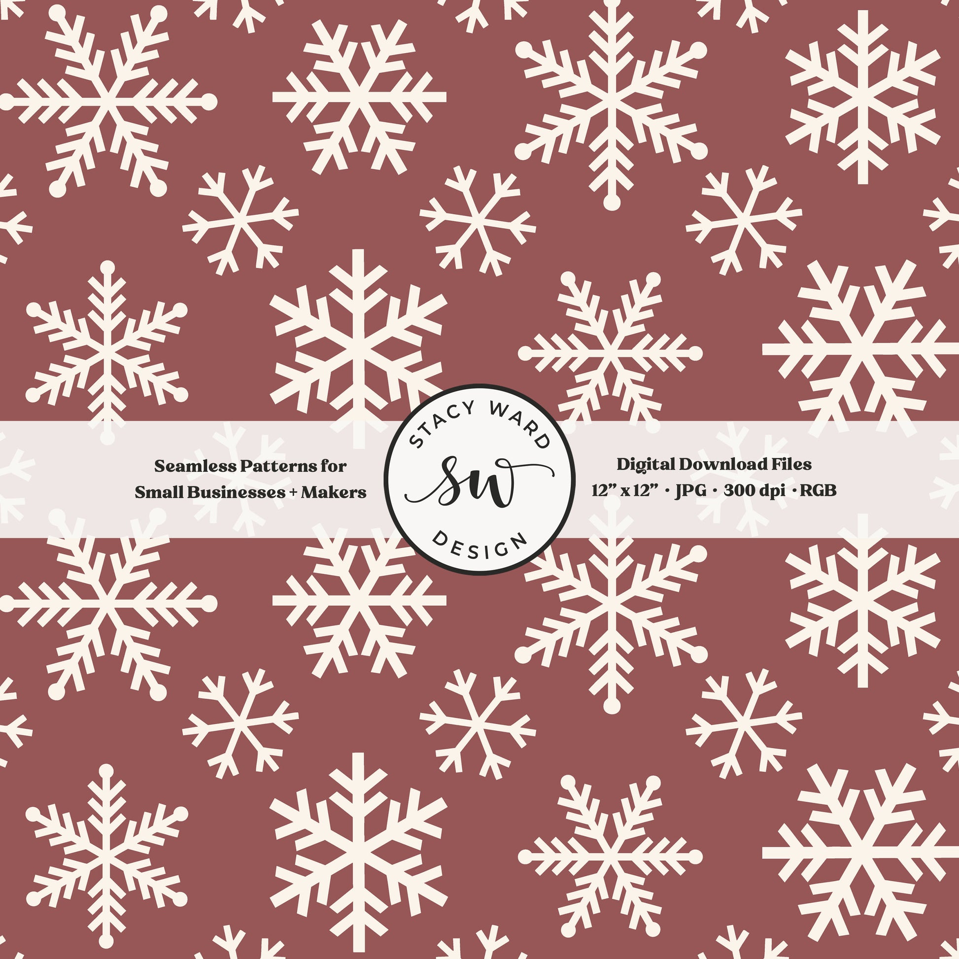 Scandinavian style snowflakes seamless pattern in cream on rose taupe tossed allover ice crystals