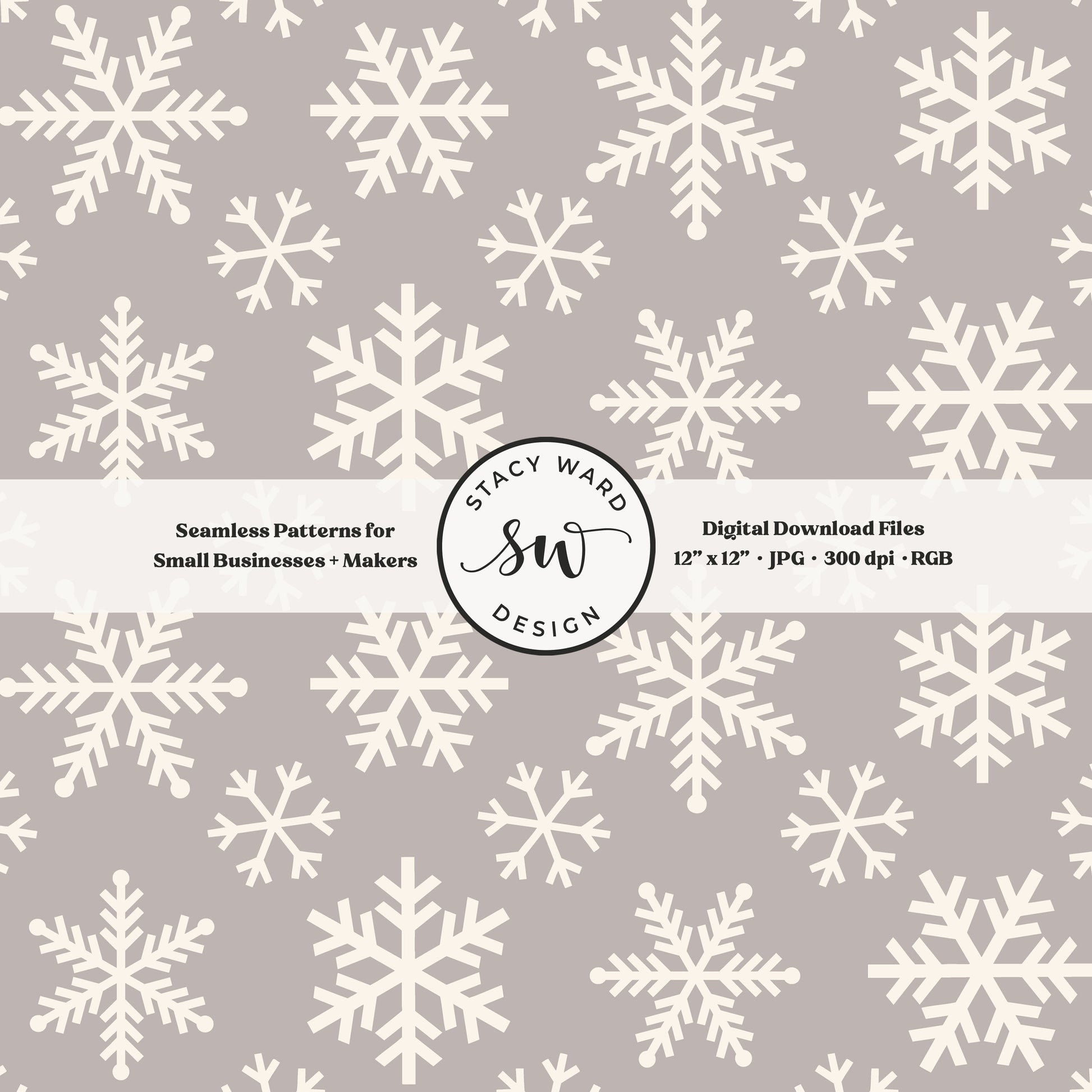 Scandinavian style snowflakes seamless pattern in cream on gray brown tossed allover ice crystals
