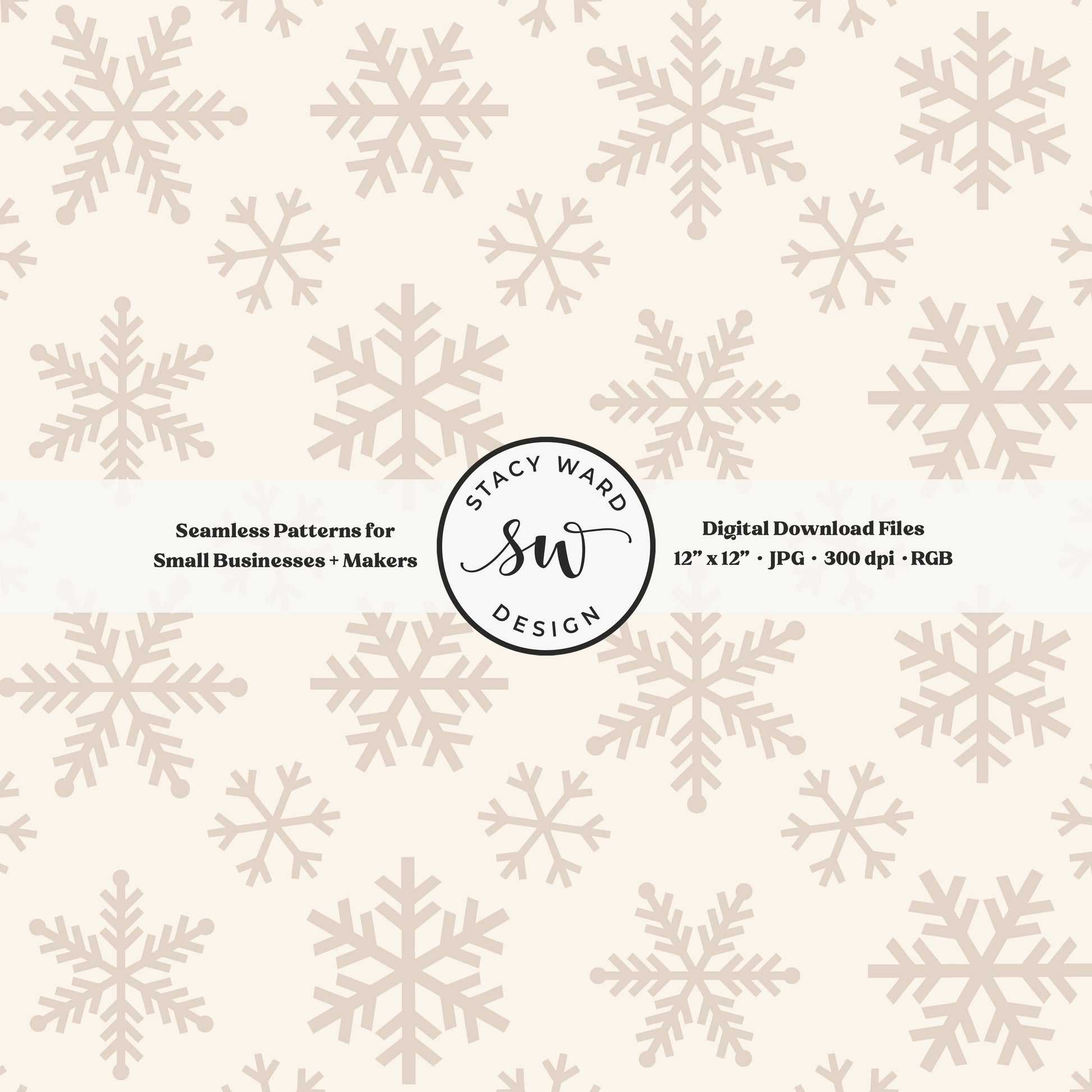 Nordic inspired snowflakes seamless pattern in neutral tan on cream tossed allover ice crystals