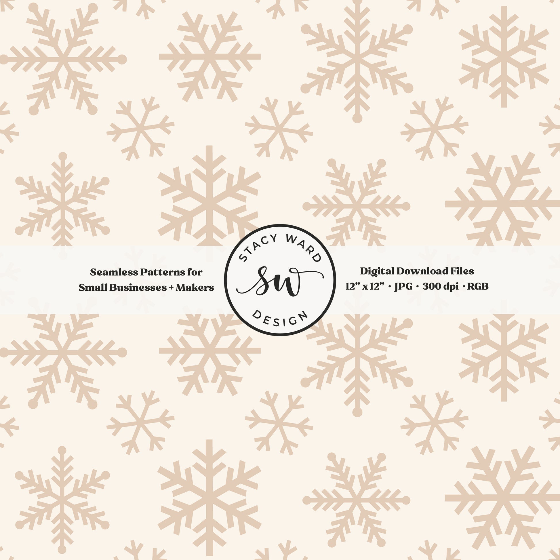 Nordic inspired snowflakes seamless pattern in warm beige on cream tossed allover ice crystals