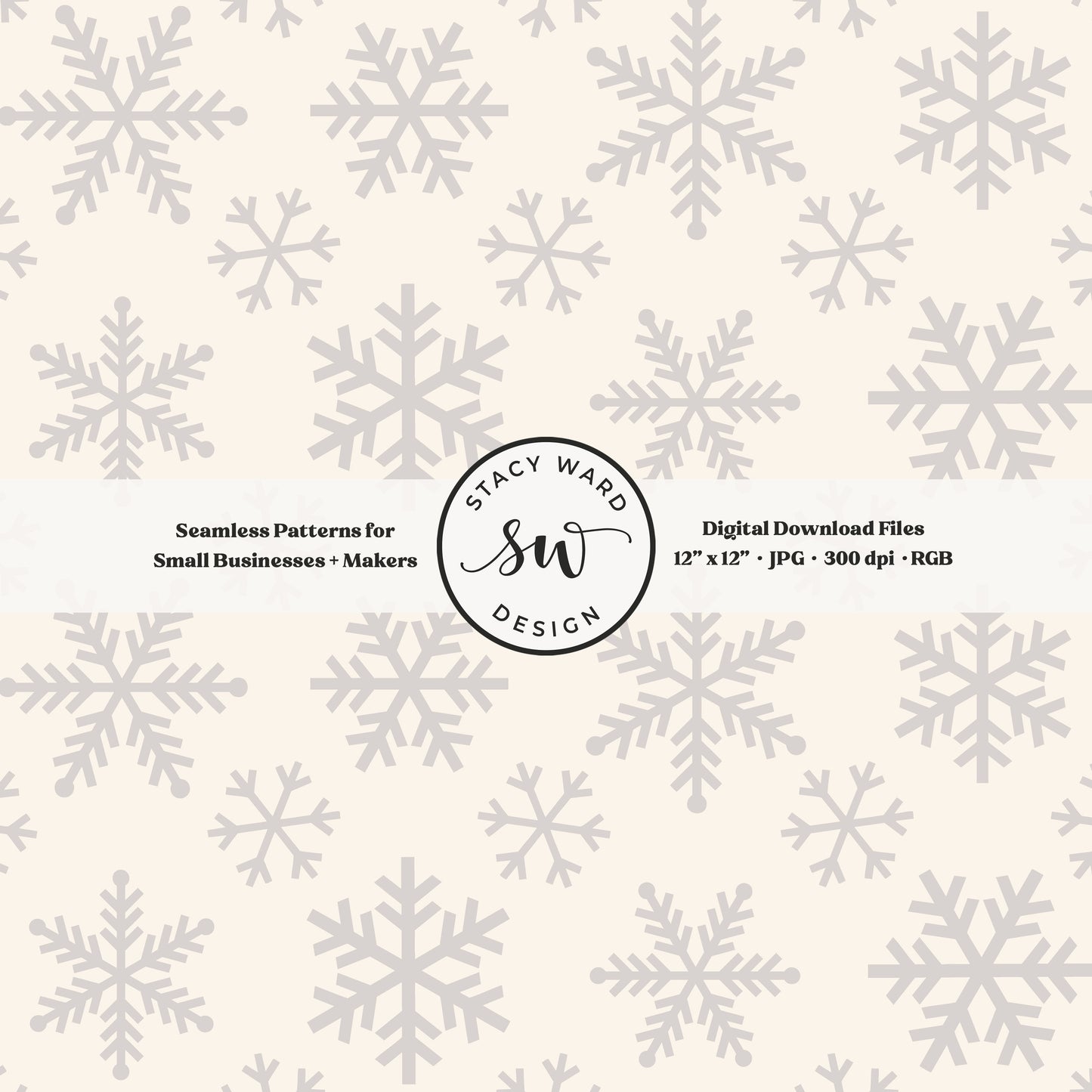 Nordic inspired snowflakes seamless pattern in light gray on cream tossed allover ice crystals