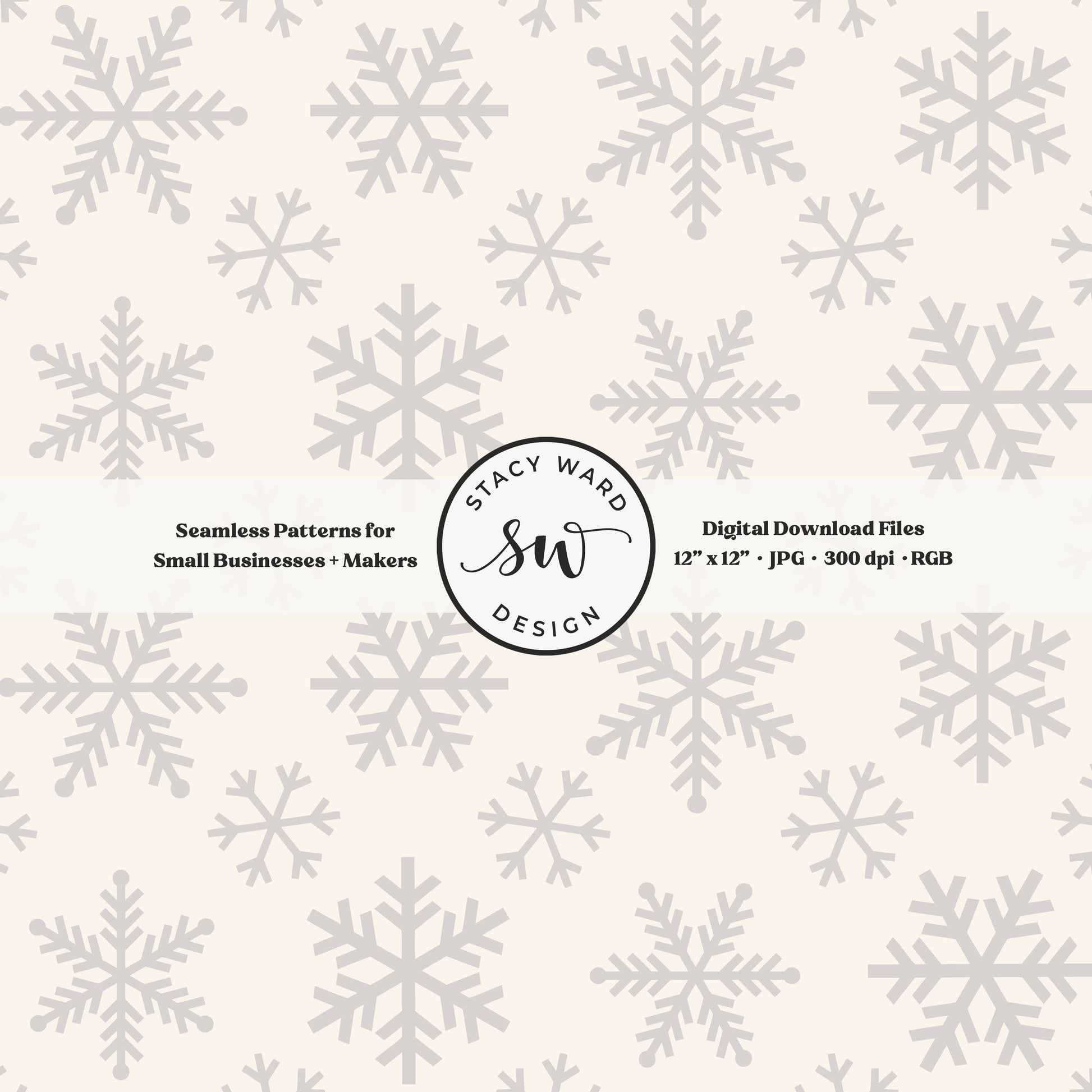 Nordic inspired snowflakes seamless pattern in light gray on cream tossed allover ice crystals