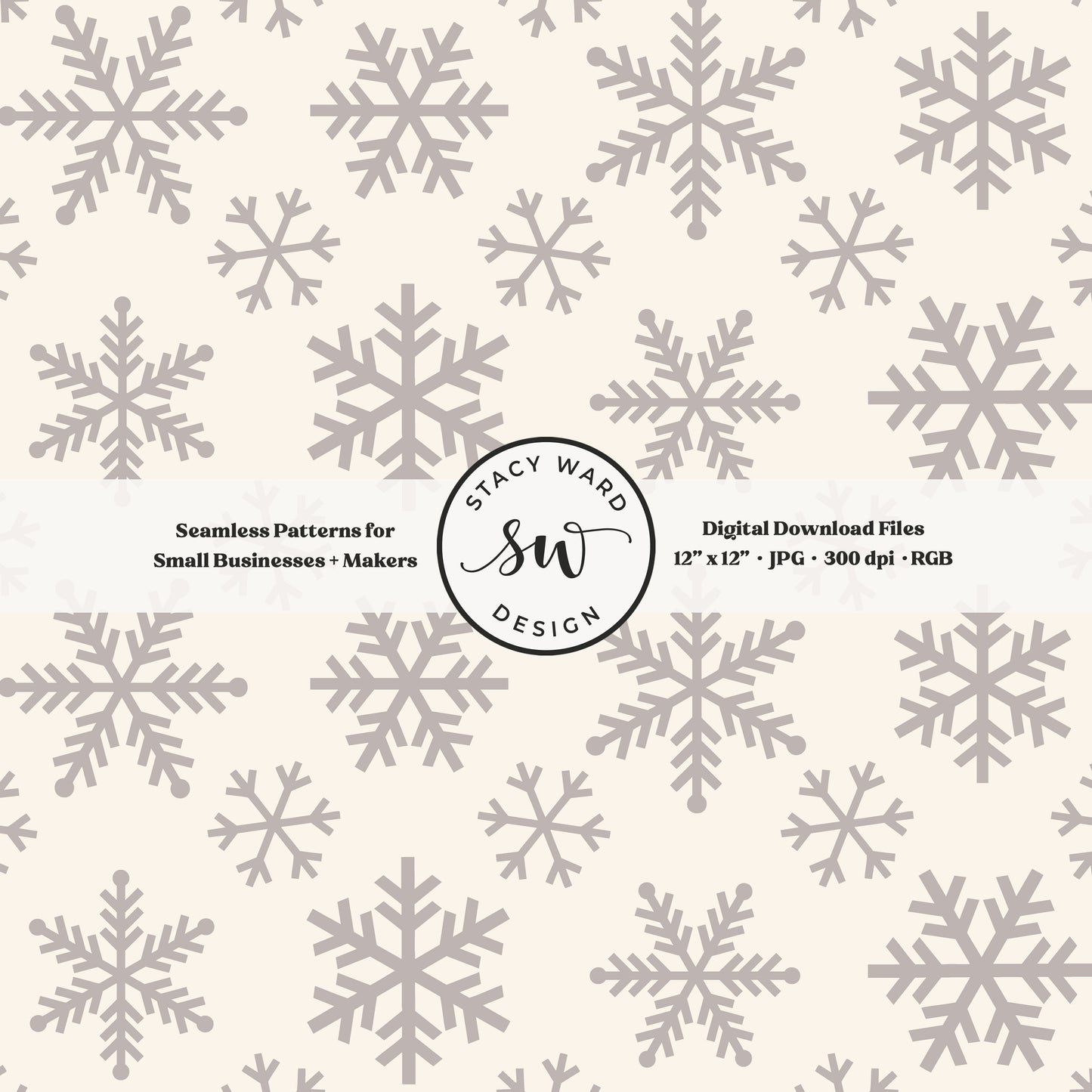 Nordic inspired snowflakes seamless pattern in gray brown on cream tossed allover ice crystals