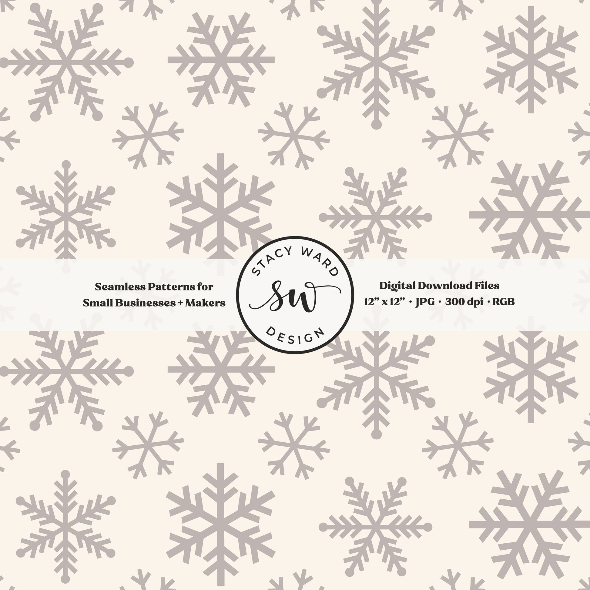 Nordic inspired snowflakes seamless pattern in gray brown on cream tossed allover ice crystals
