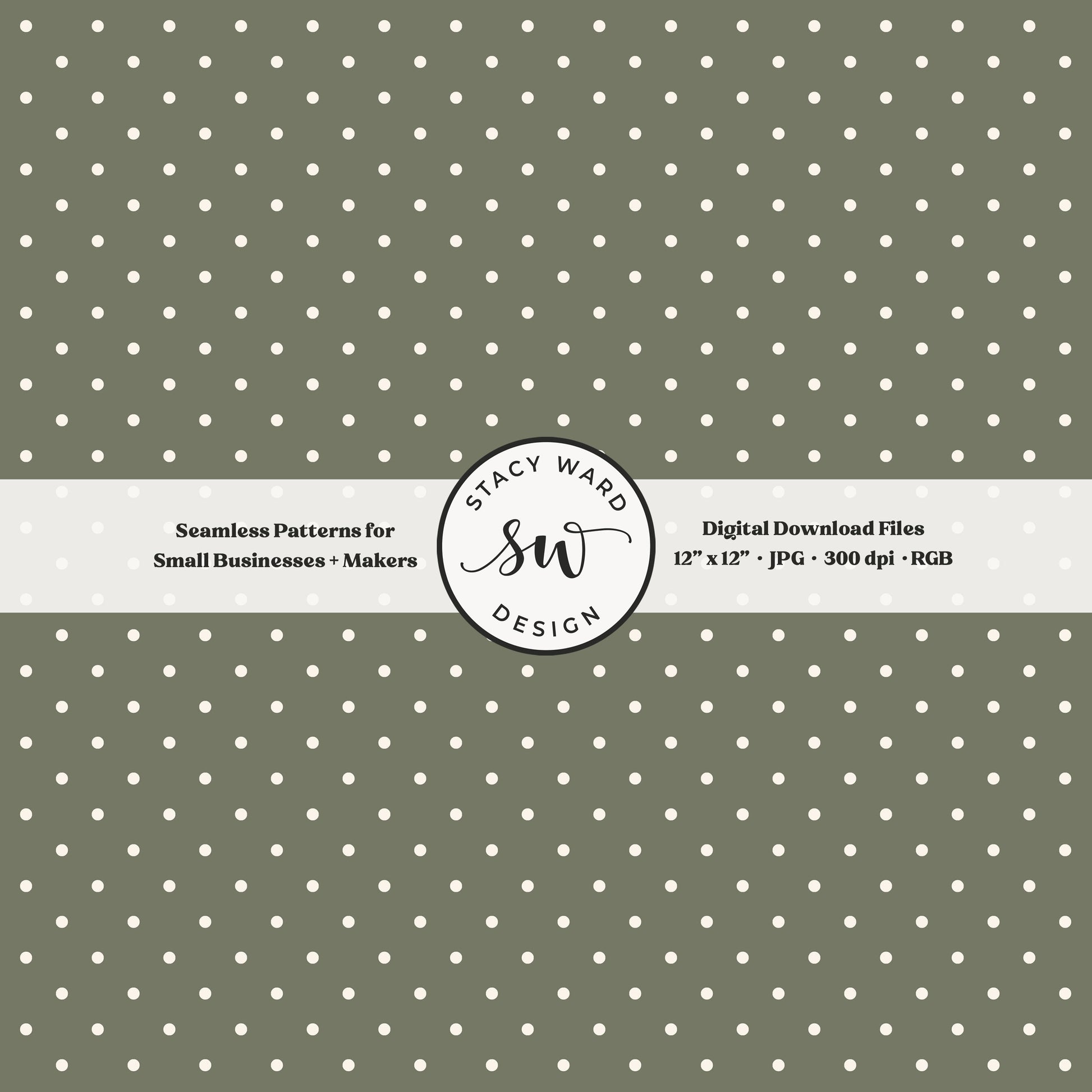 1/8" pin dot seamless pattern in cream on army green small scale polka dots blender print
