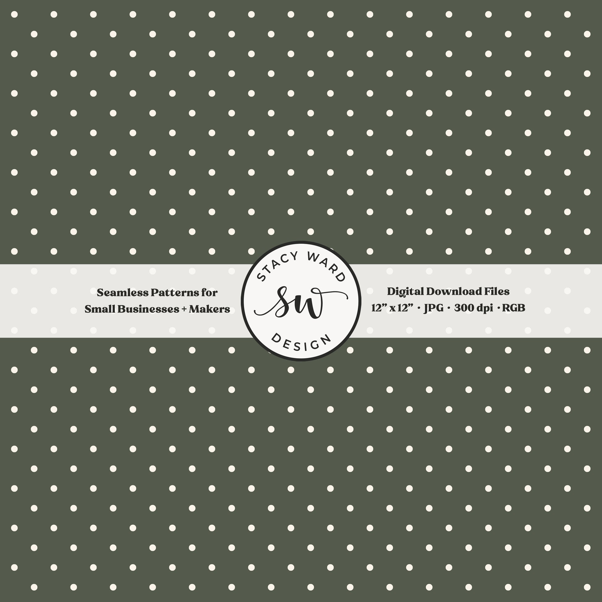 1/8" pin dot seamless pattern in cream on dark green small scale polka dots blender print