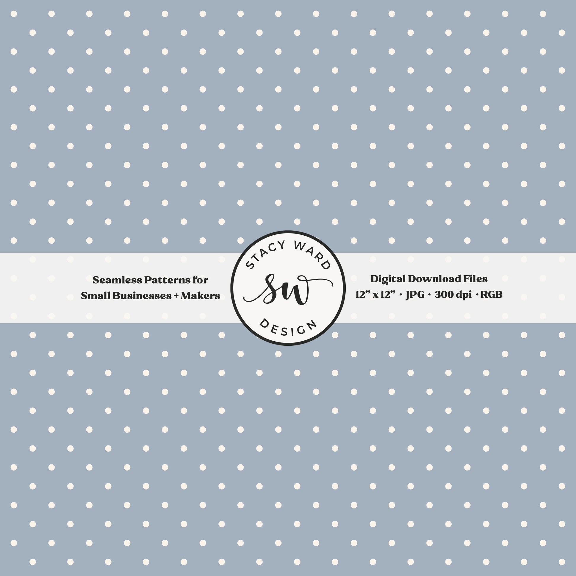 1/8" pin dot seamless pattern in cream on steel blue small scale polka dots blender print