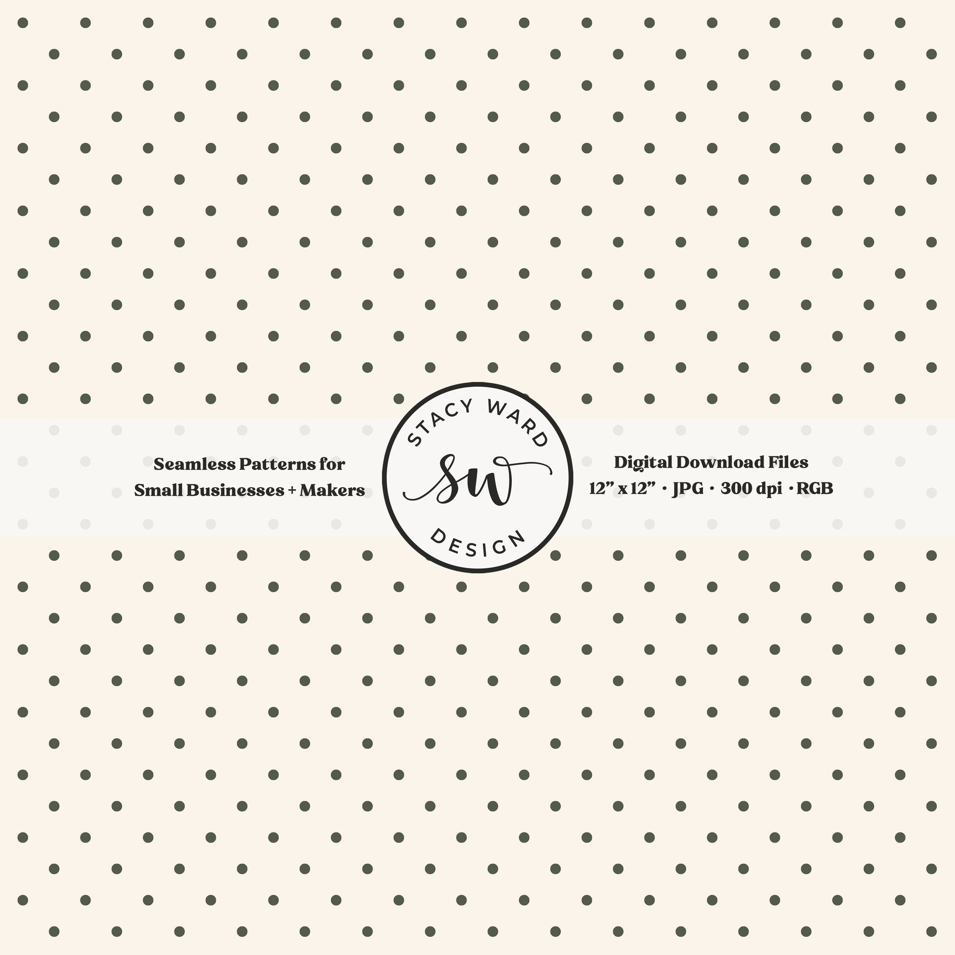 One eighth inch pin dot seamless pattern in dark green on cream small scale polka dots coordinate digital file for fabric printing