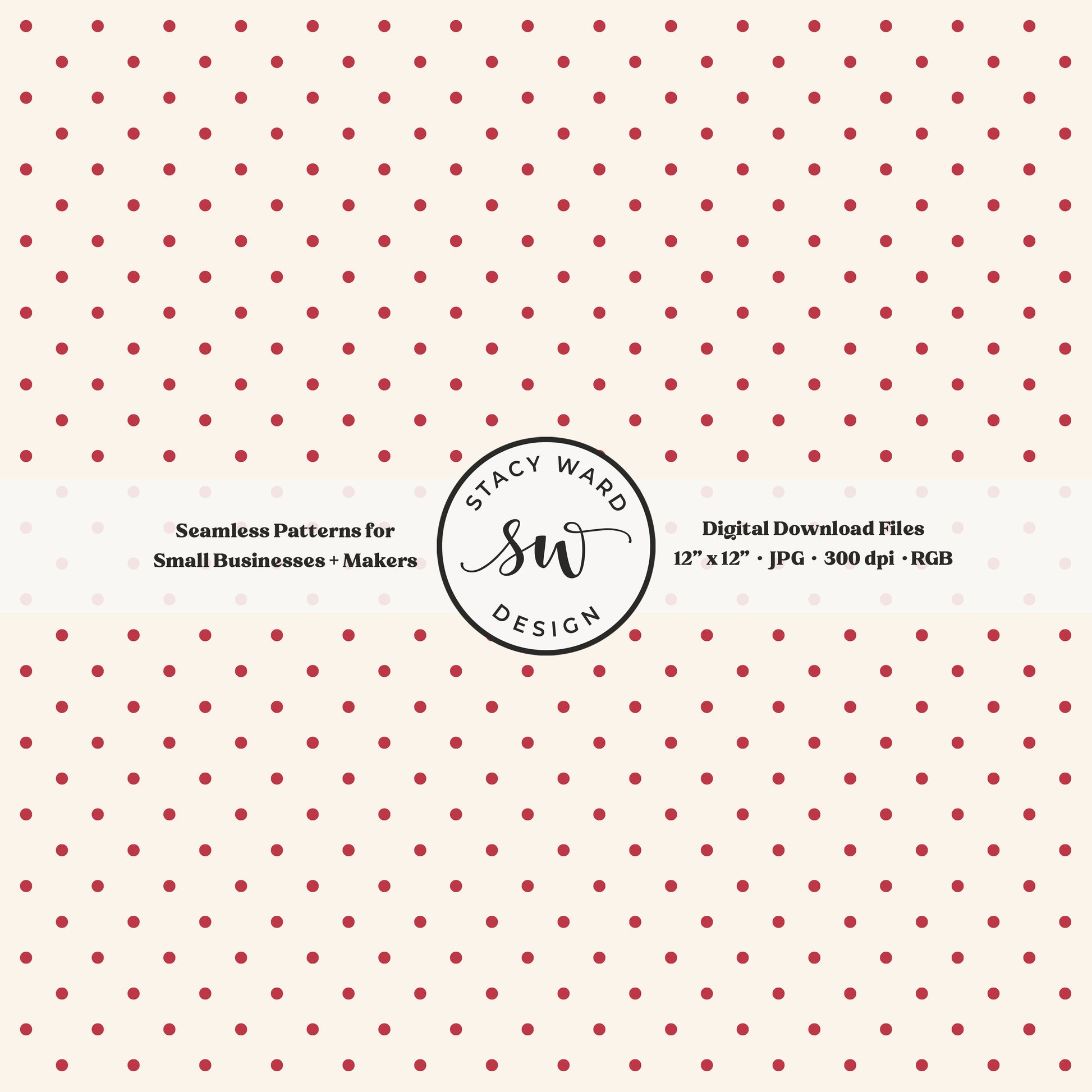 One eighth inch pin dot seamless pattern in scarlet red on cream small scale polka dots coordinate digital file for fabric printing