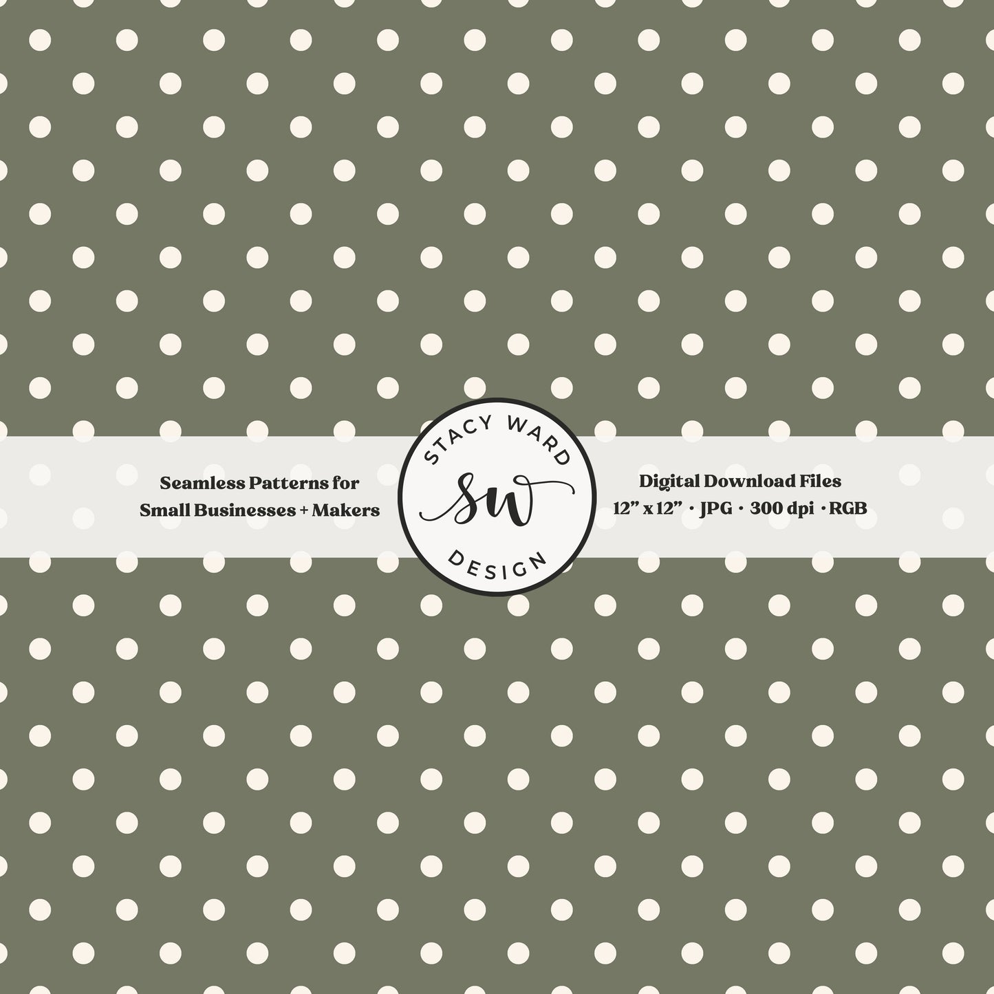 One quarter inch small dots seamless pattern in cream on army green little polka dots coordinate digital file for fabric printing