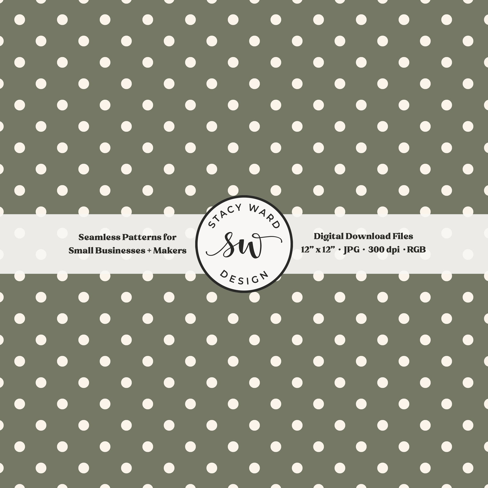 One quarter inch small dots seamless pattern in cream on army green little polka dots coordinate digital file for fabric printing