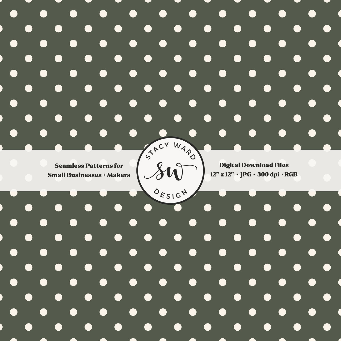 One quarter inch small dots seamless pattern in cream on dark green little polka dots coordinate digital file for fabric printing